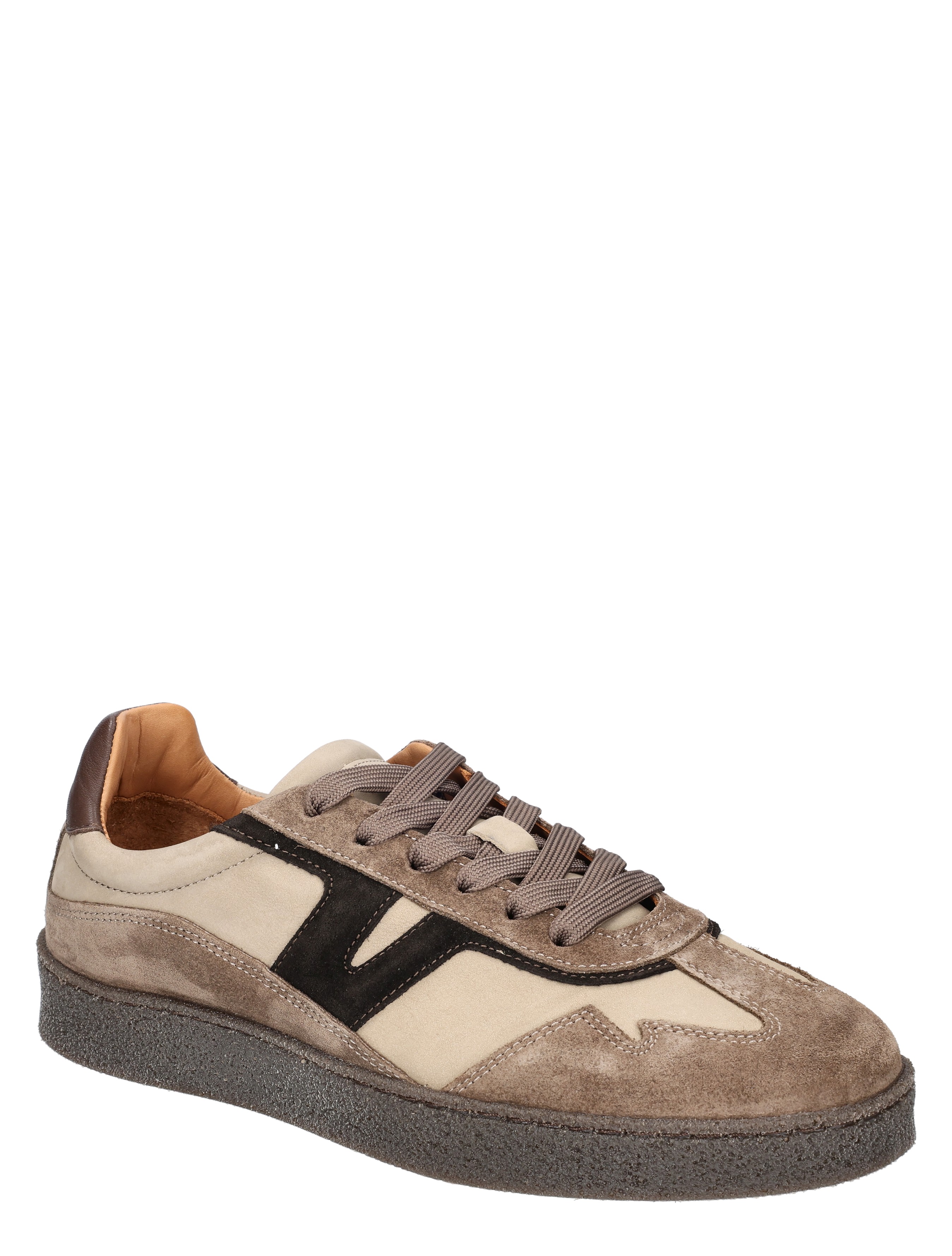 sneaker, loper, gris, suede, veterschoen