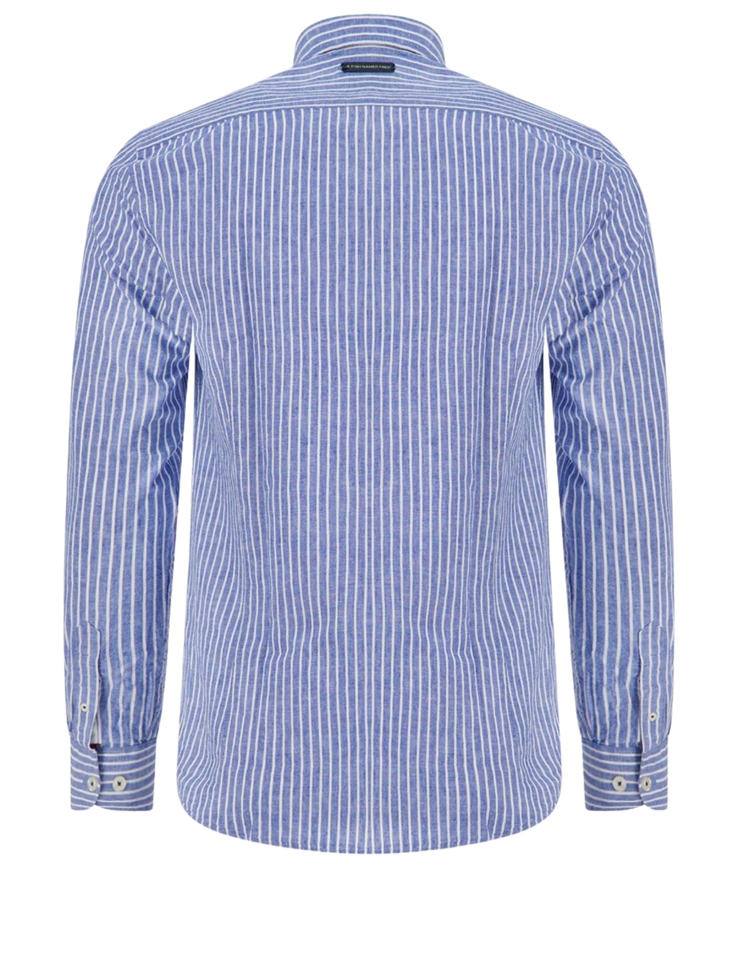 A Fish Named Fred - Shirt Linen Stripe 607 Cobalt - Heren - Shirts - 51187_33_2