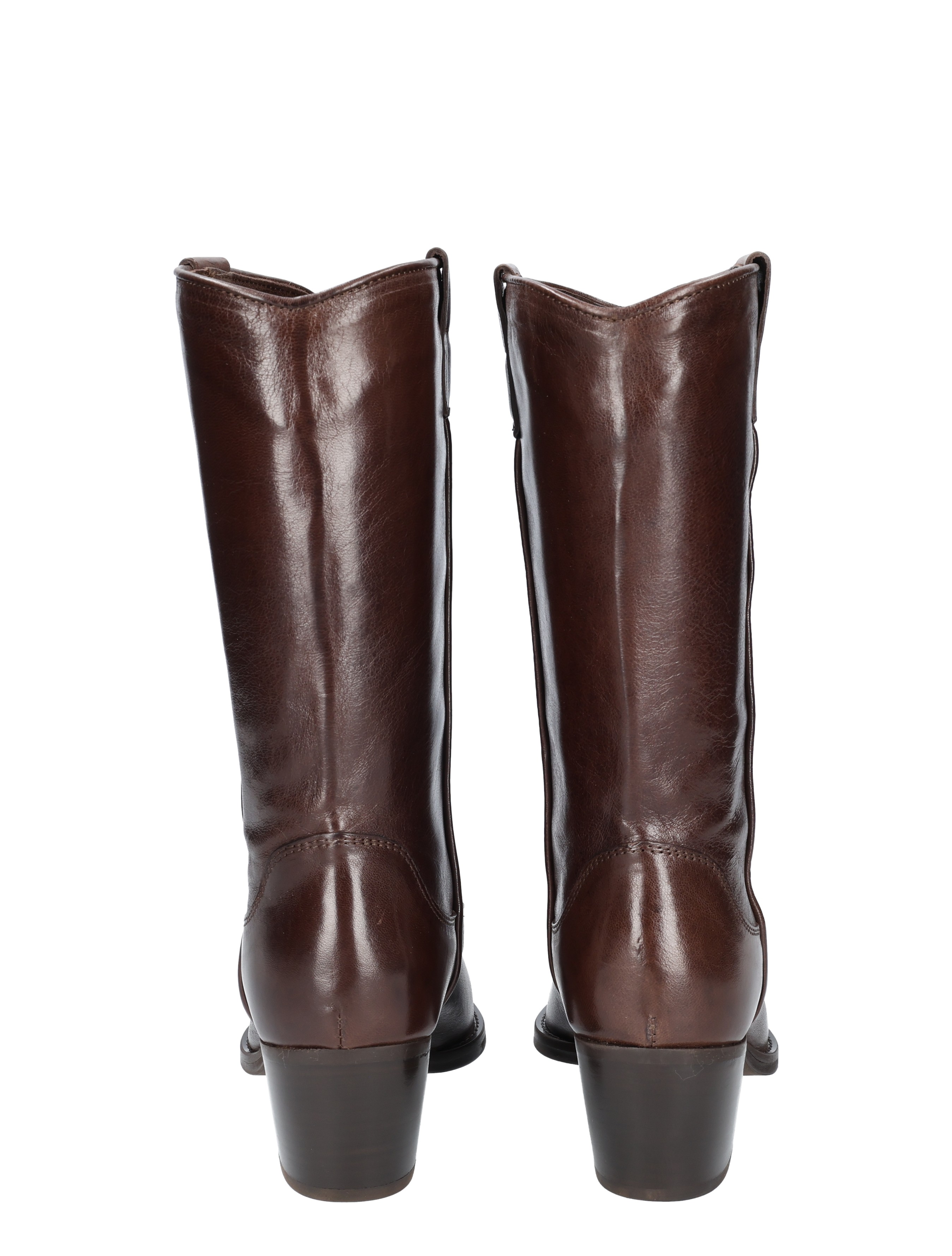 laarzen, kneehoog, bruin, leder, hiel