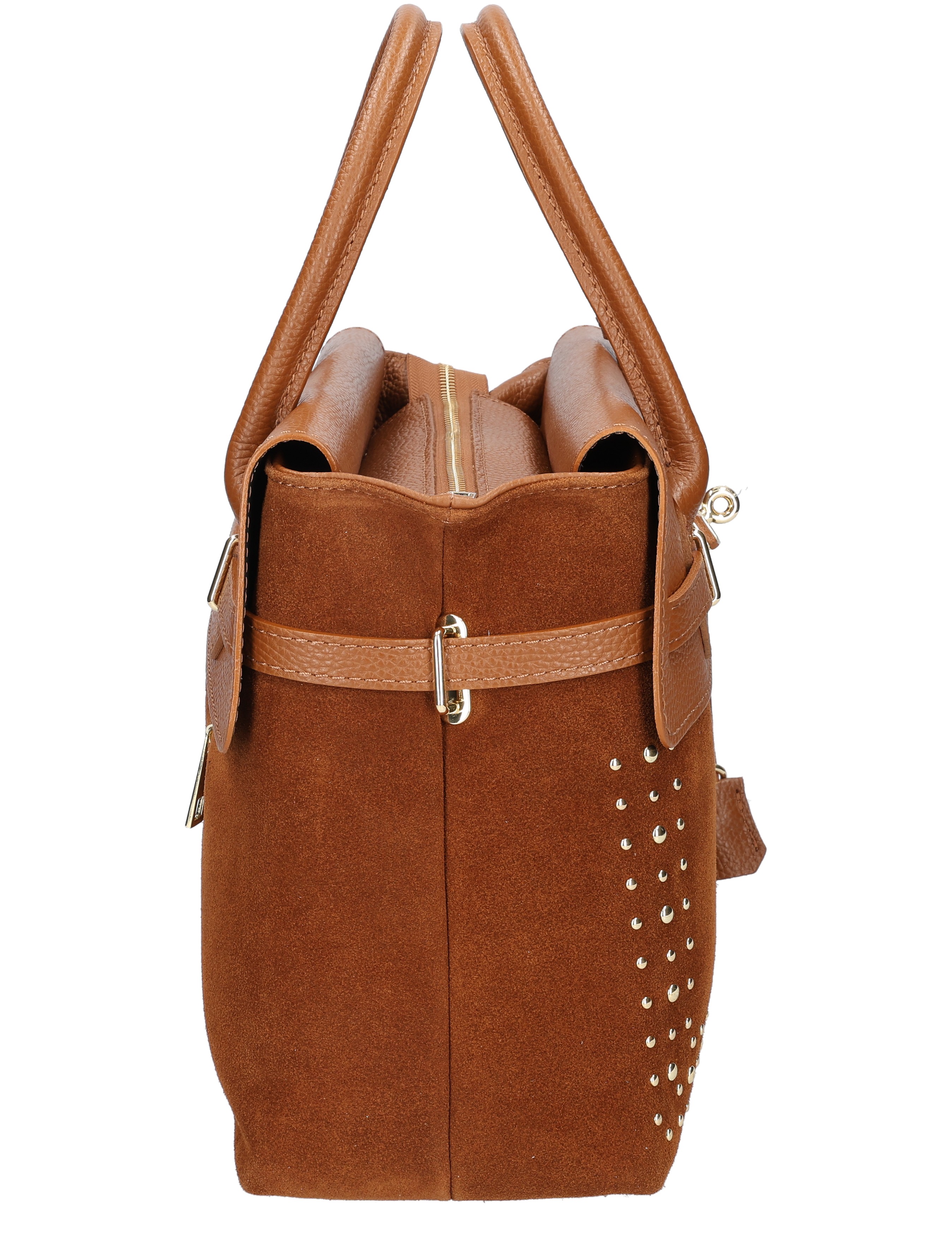 handtas, tote, bruine tas, suede, studs