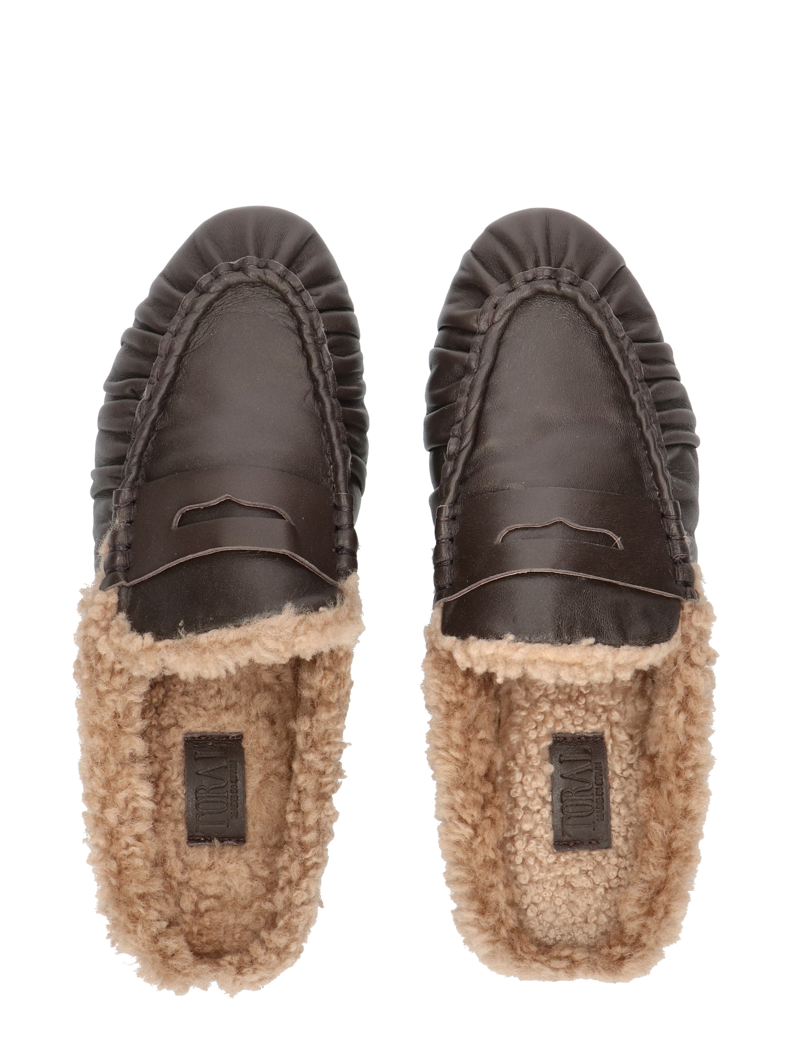 slippers, moccassins, leather, shearling, brown
