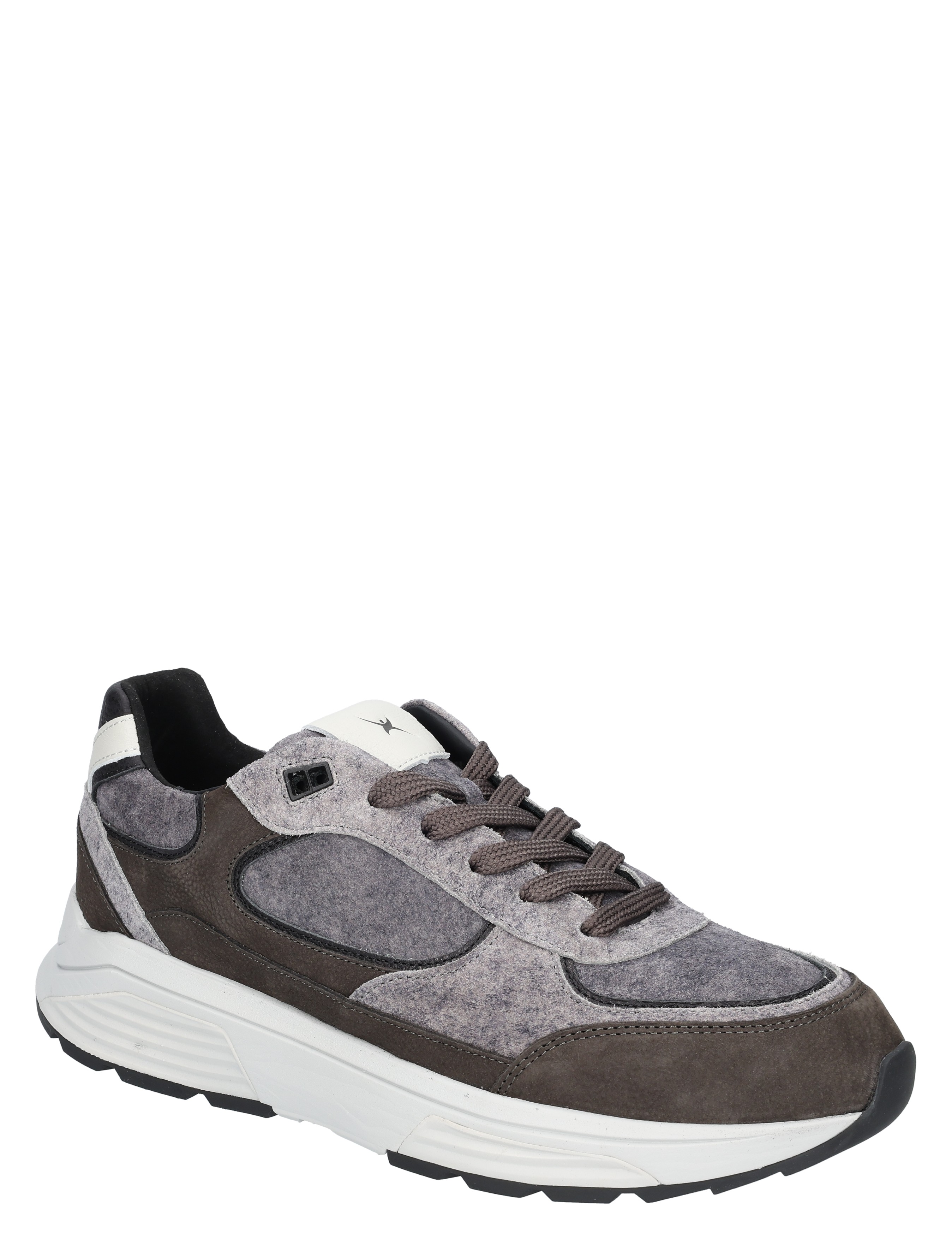 sneaker, grijs, suède/leer mix, loper, veters