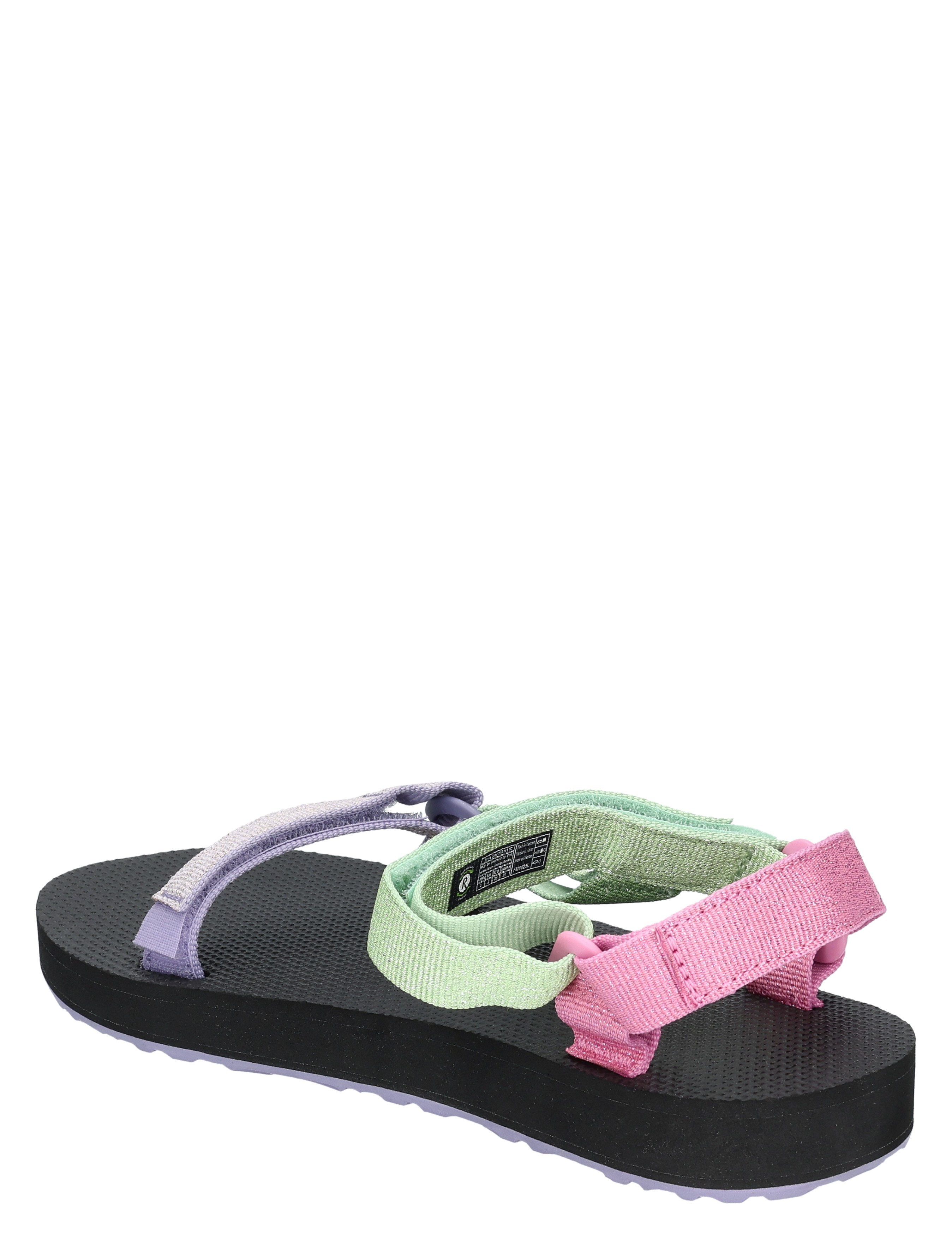 zandloper, sandalen, zwarte zool, pastelbandjes, veterkleuren