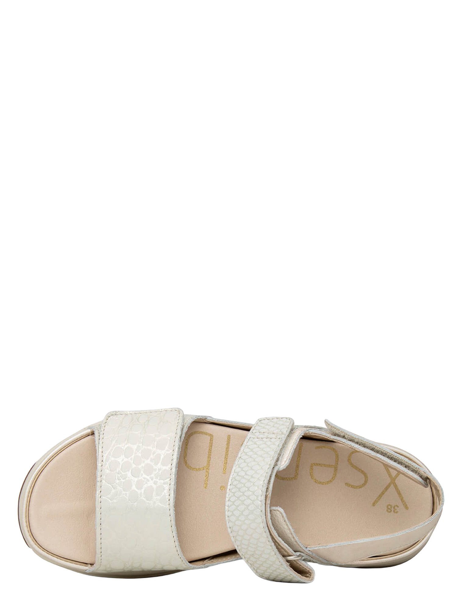 sandals, open-toe, two-strap, pale, textured