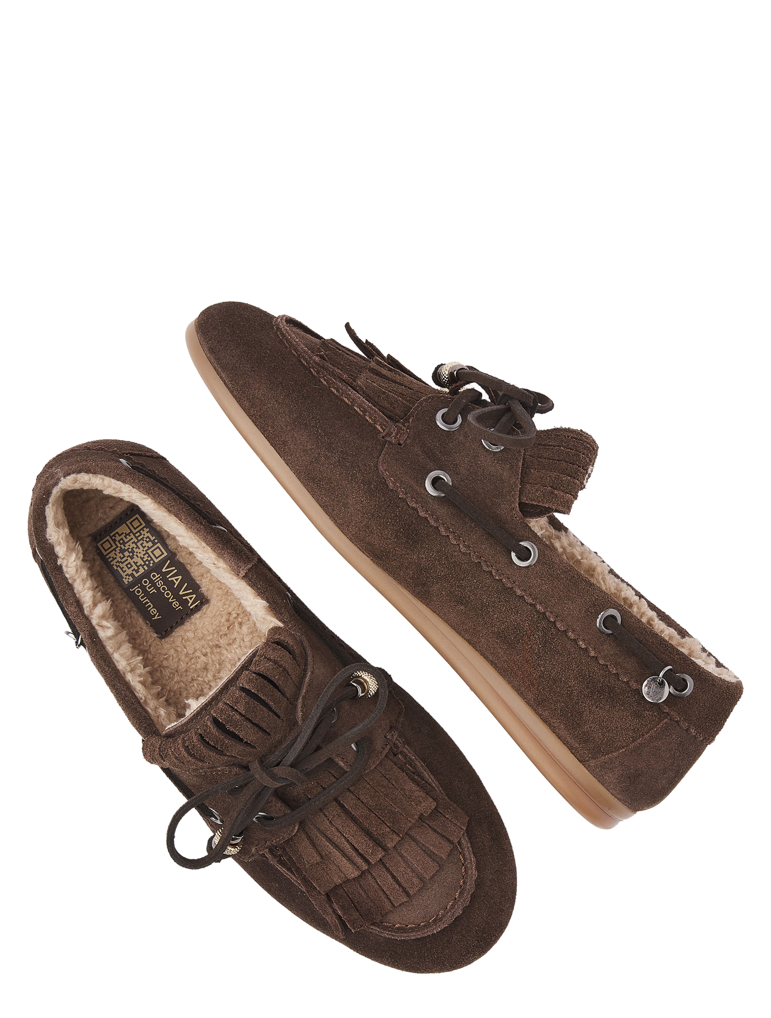 leren mocassin, brown suede, IJslaar/vachtvoering, vachtvoering binnen, luxe fringe loafer