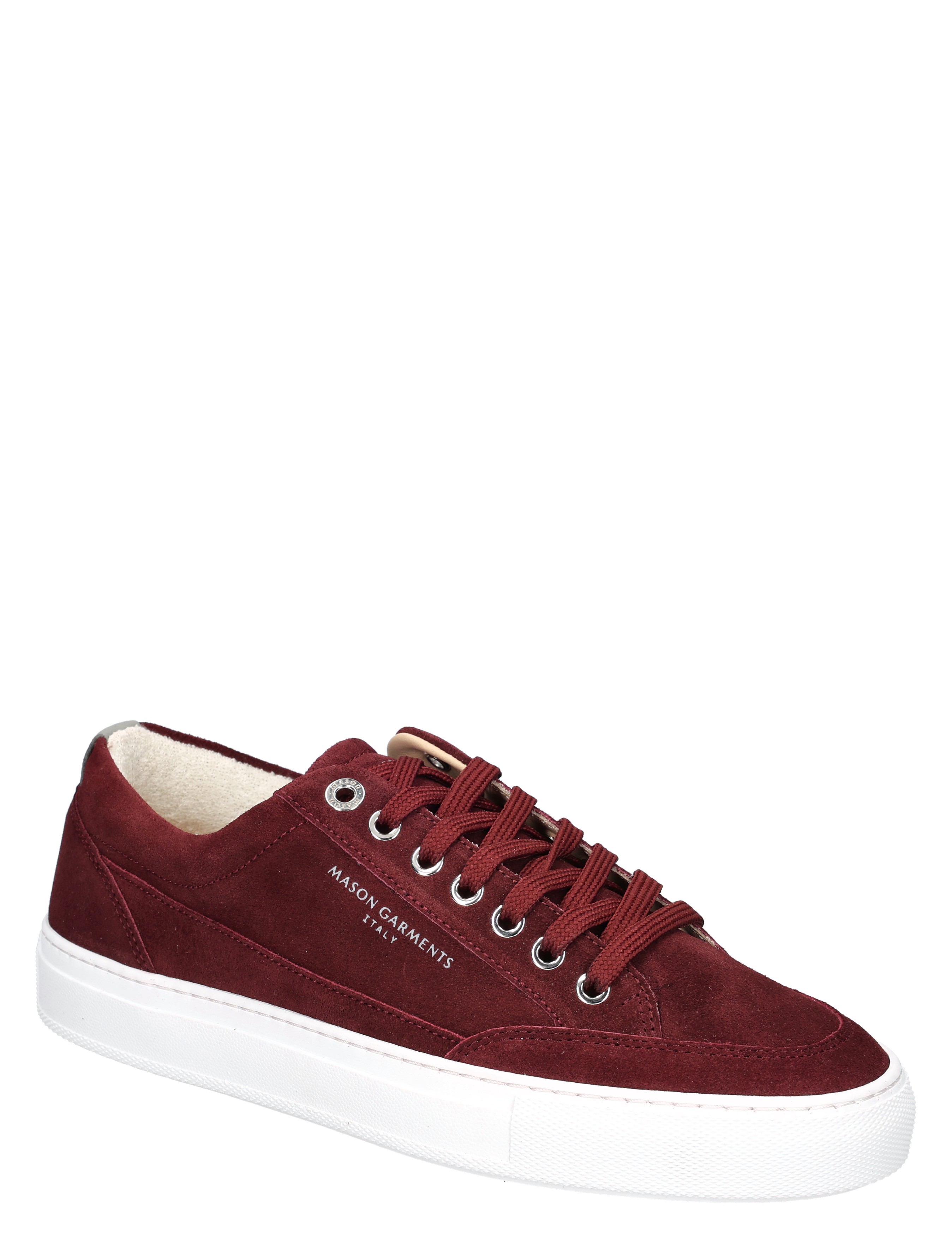 sneaker, suede, maroon, white sole, laced