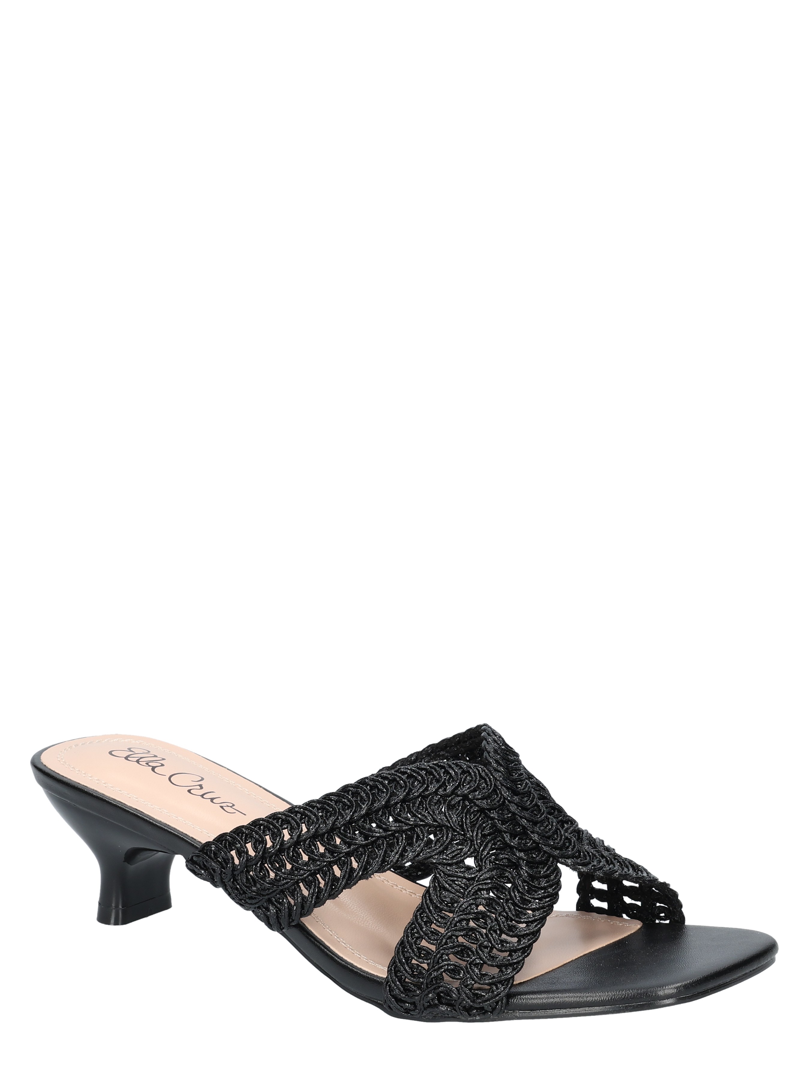 high heel, mid heel, sandals, knotted braid, black