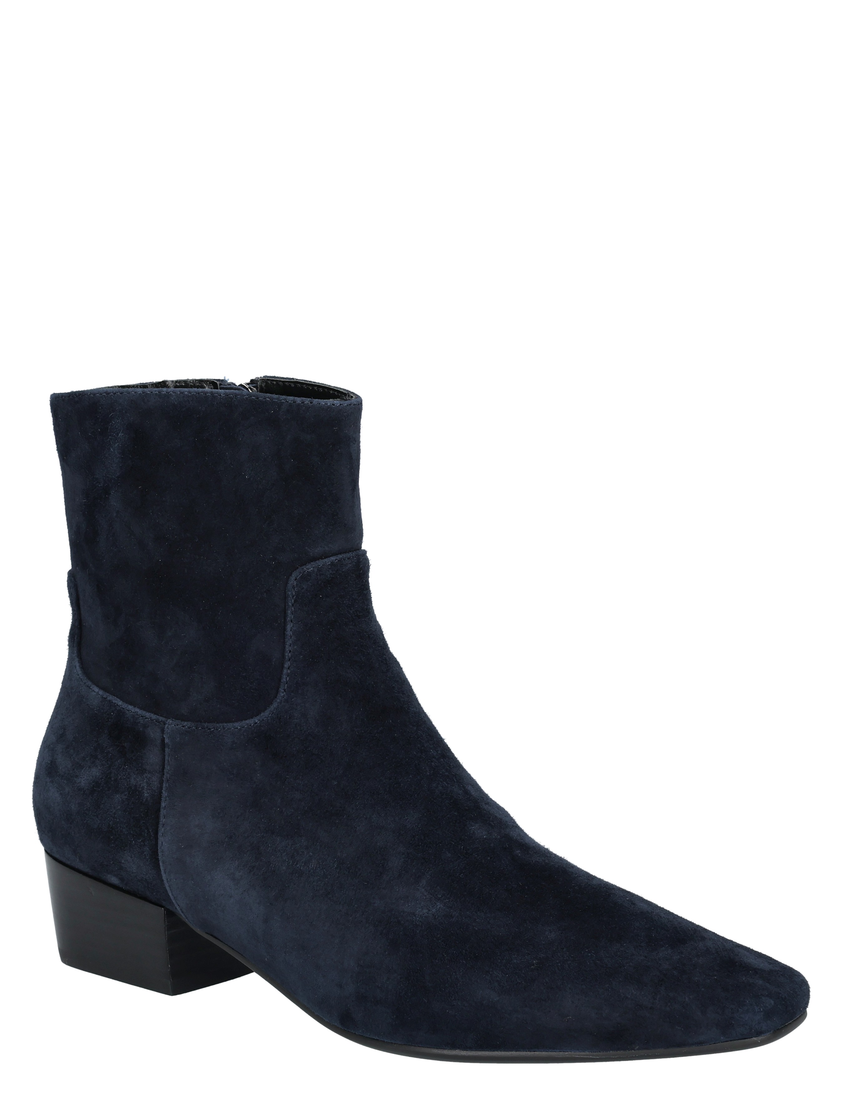 enkel, ankelboot, suede, donkerblauw, klinkengewijs hak