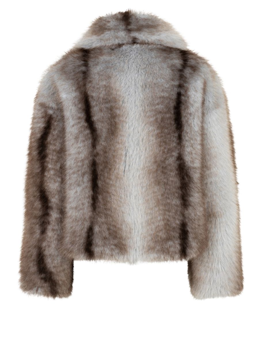faux fur, jacket, coat, striped fur, neutral tones