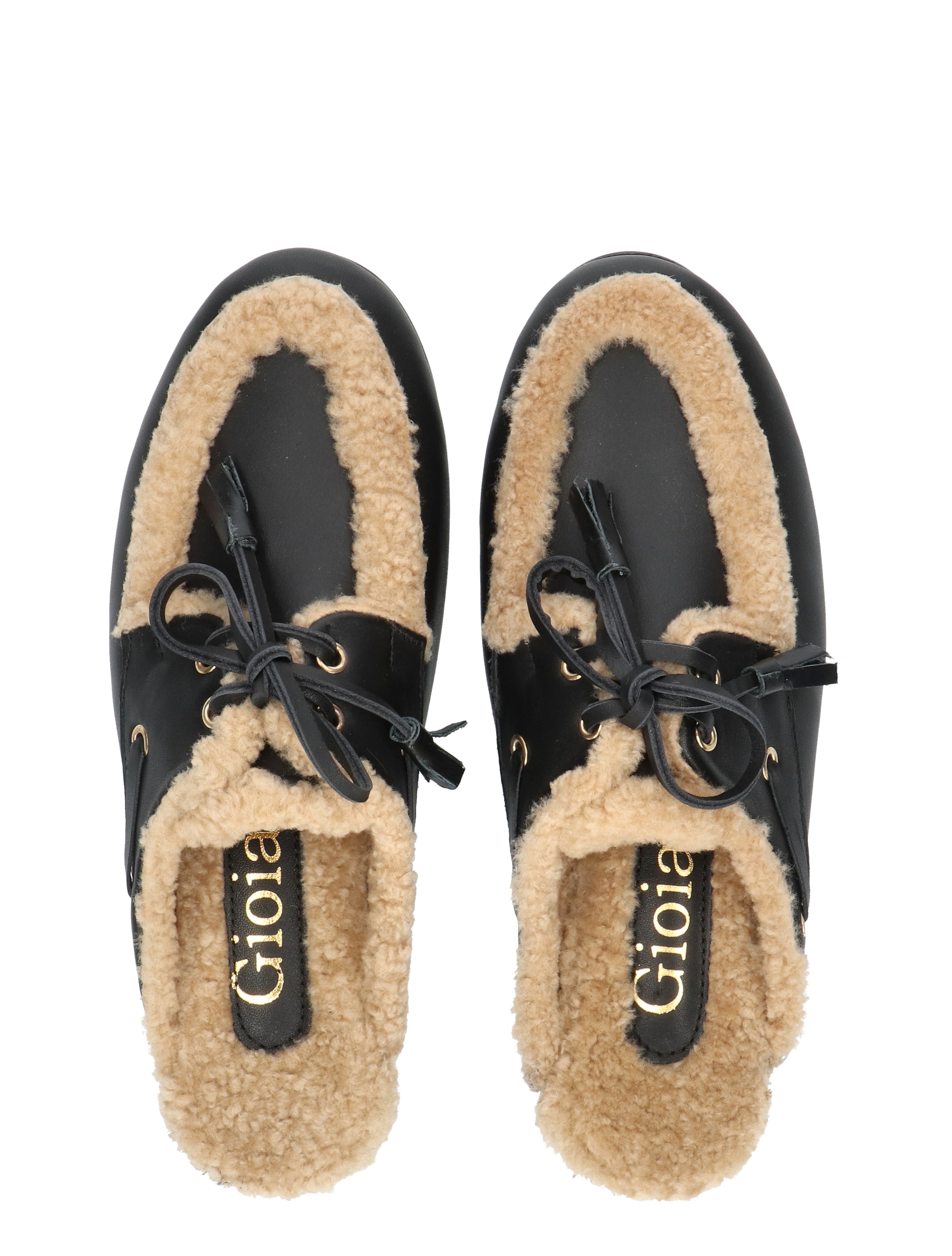 slippers, mocassin, shearling, black, fur-lined