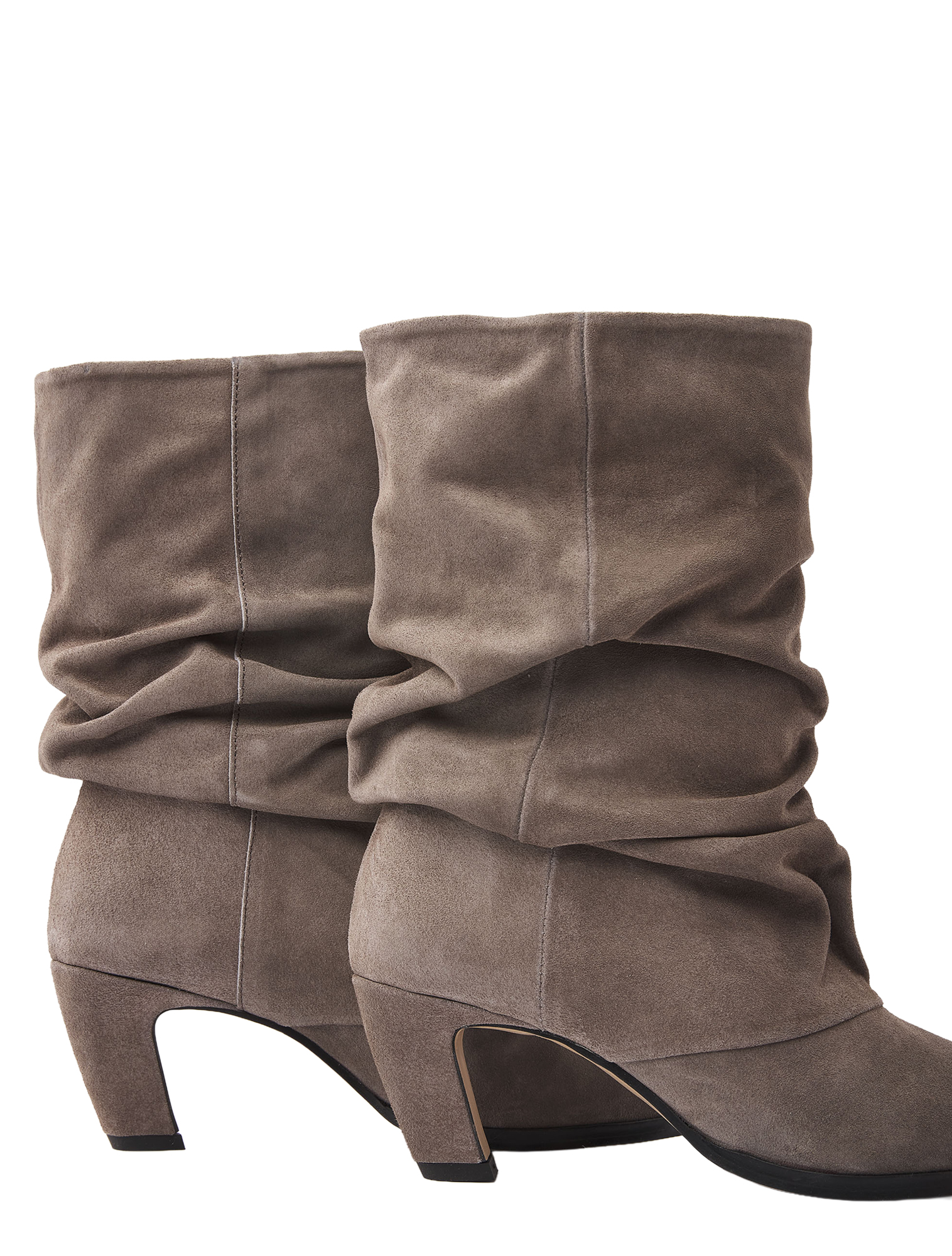 laarzen, suede, grijsbruin, hak, schachtelcreatief