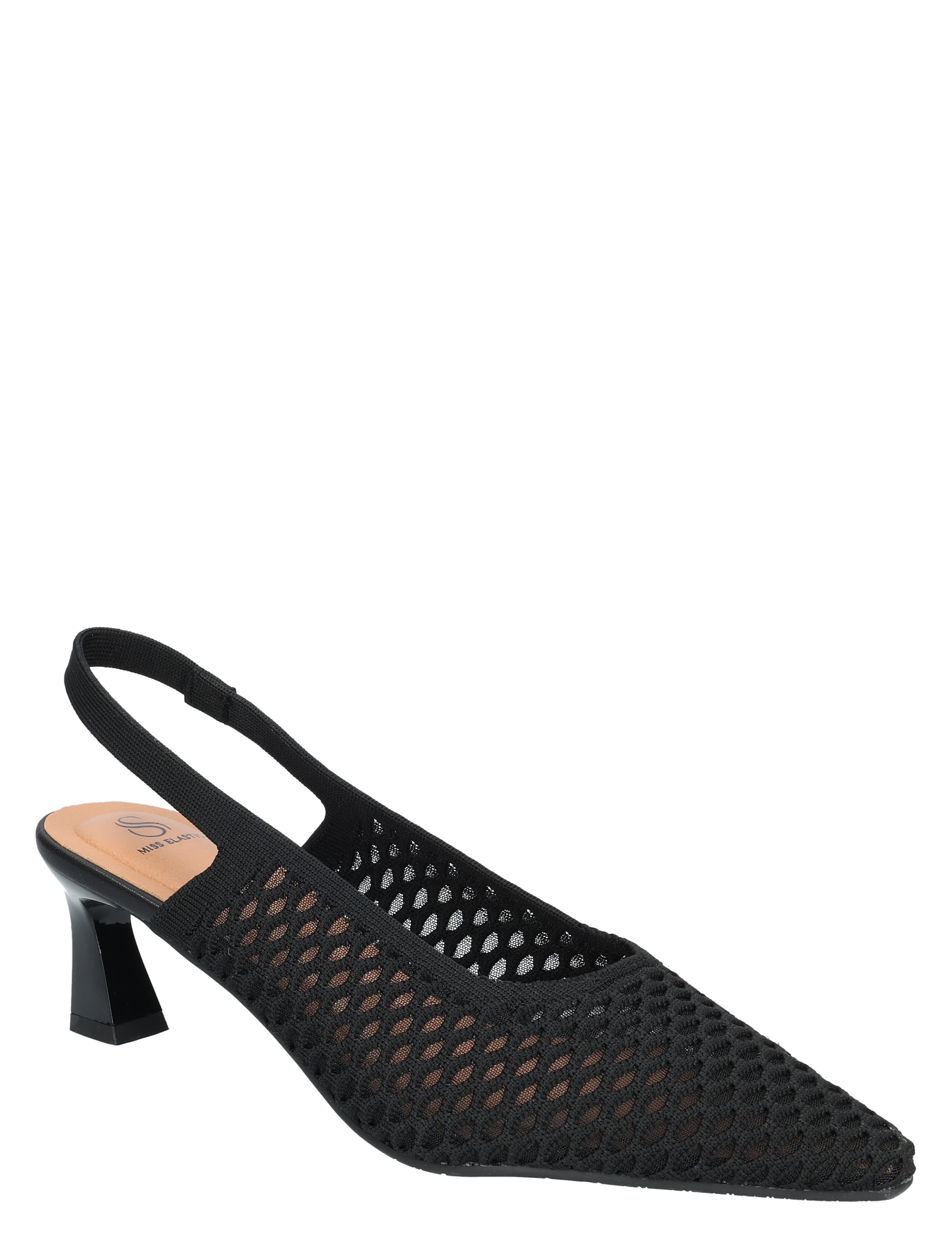 slingback, pumps, mesh, zwart, middenhoge hak