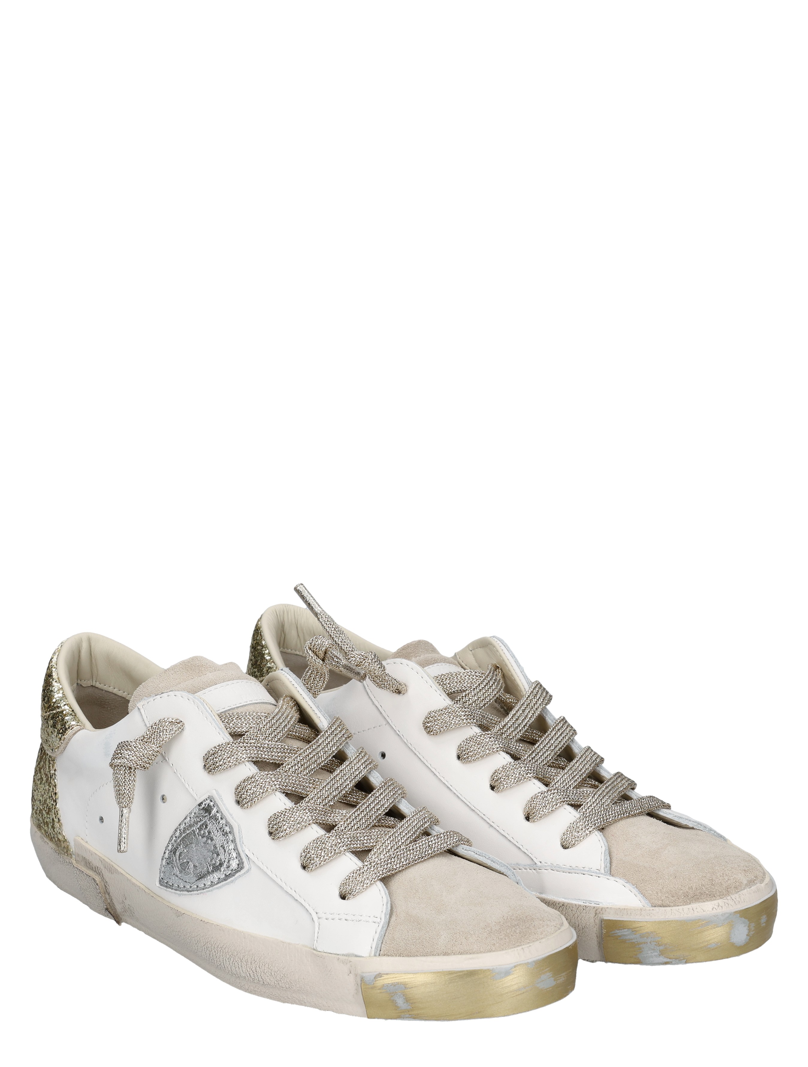 Philippe Model - PRLD PRSX Low Woman VGX2 Veau Glitter Mixage Blanc - Dames - Sneakers - Lage Sneakers - 49966_87_6