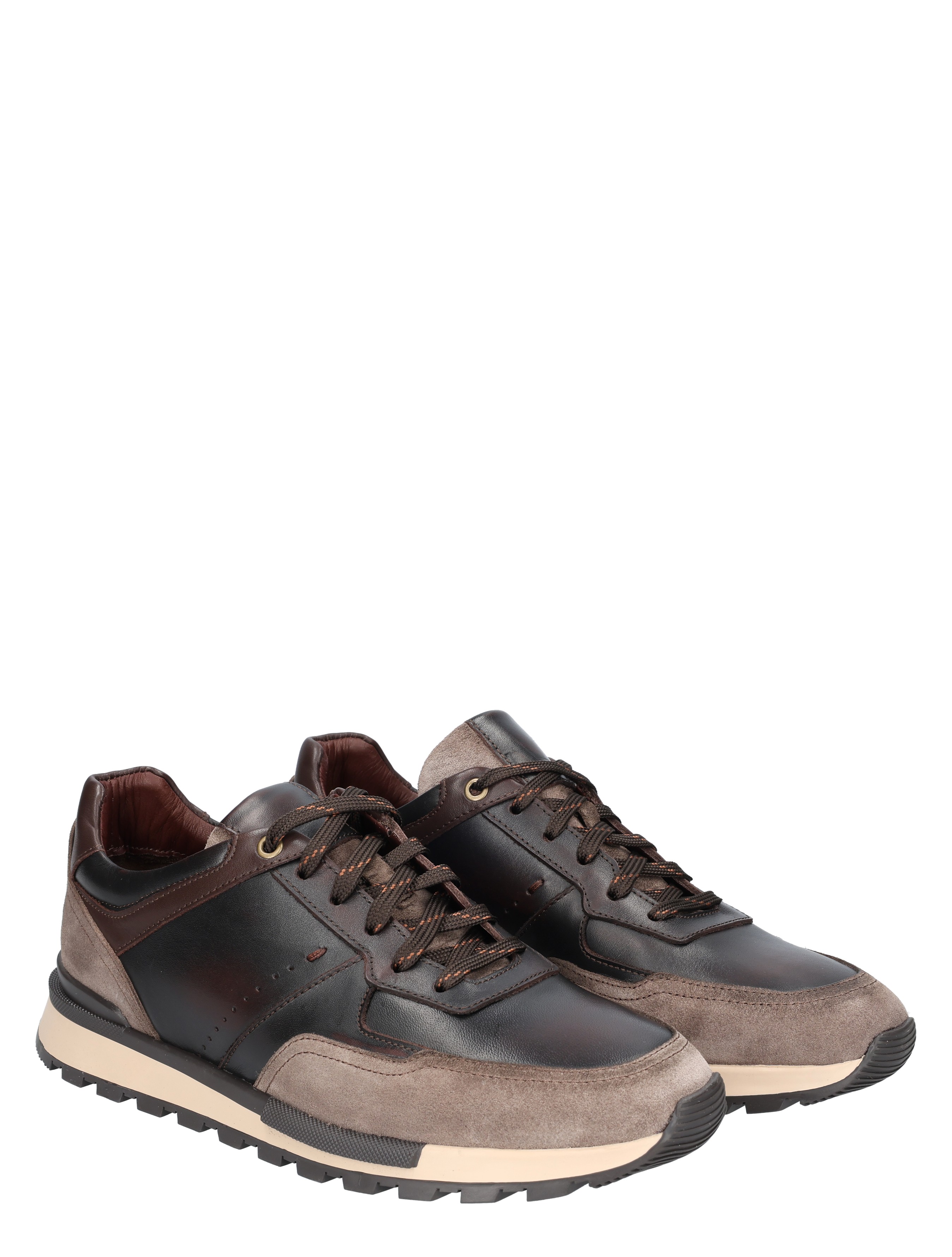 sneakers, bruin, leer, suede, gelaagd