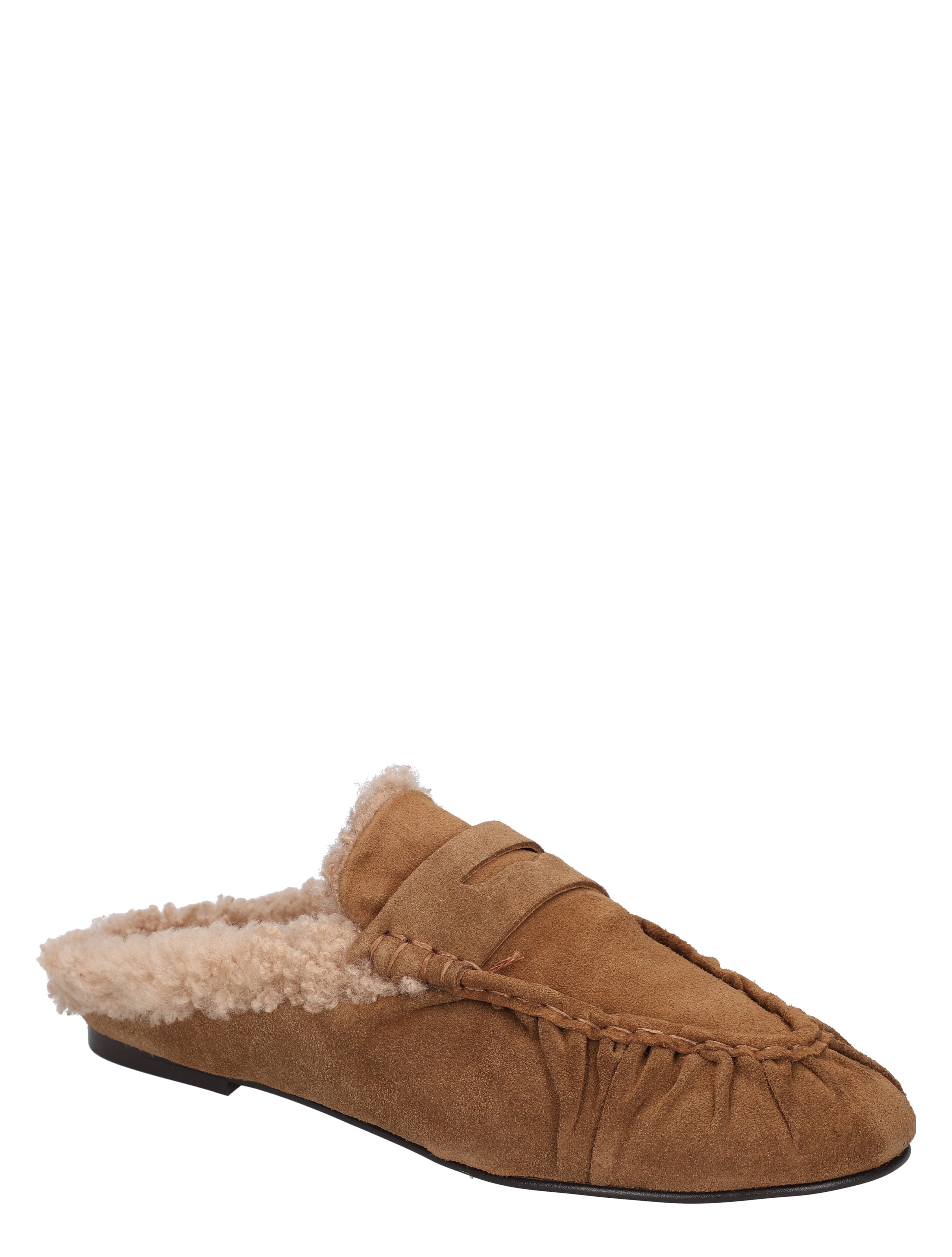 slipper, moccasin, suede, shearling, brown