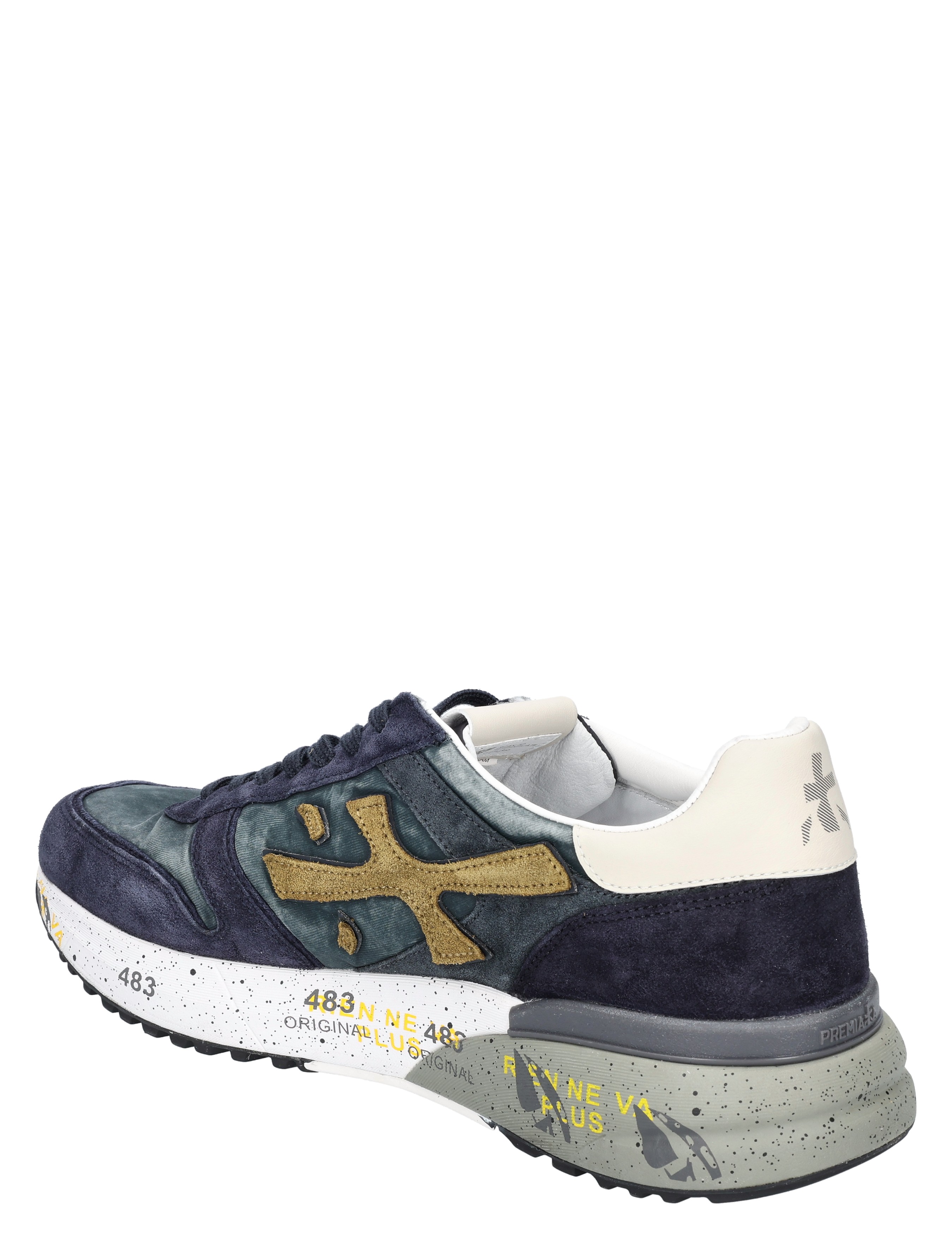 sneaker, patroon, suede, donkerblauw, witte zool