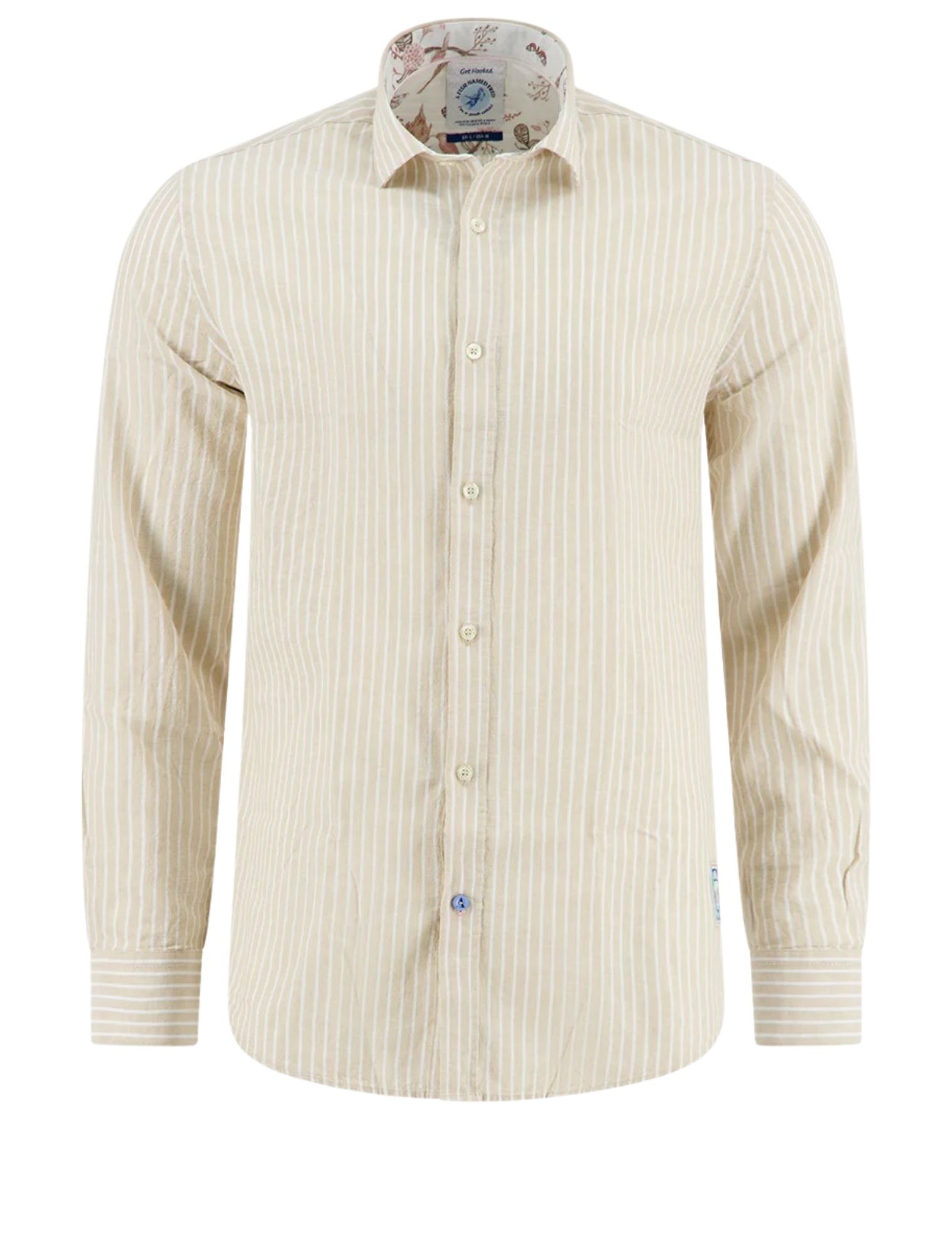 A Fish Named Fred - Shirt Linen Stripe 205 Sand - Heren - Shirts - 51187_77_1