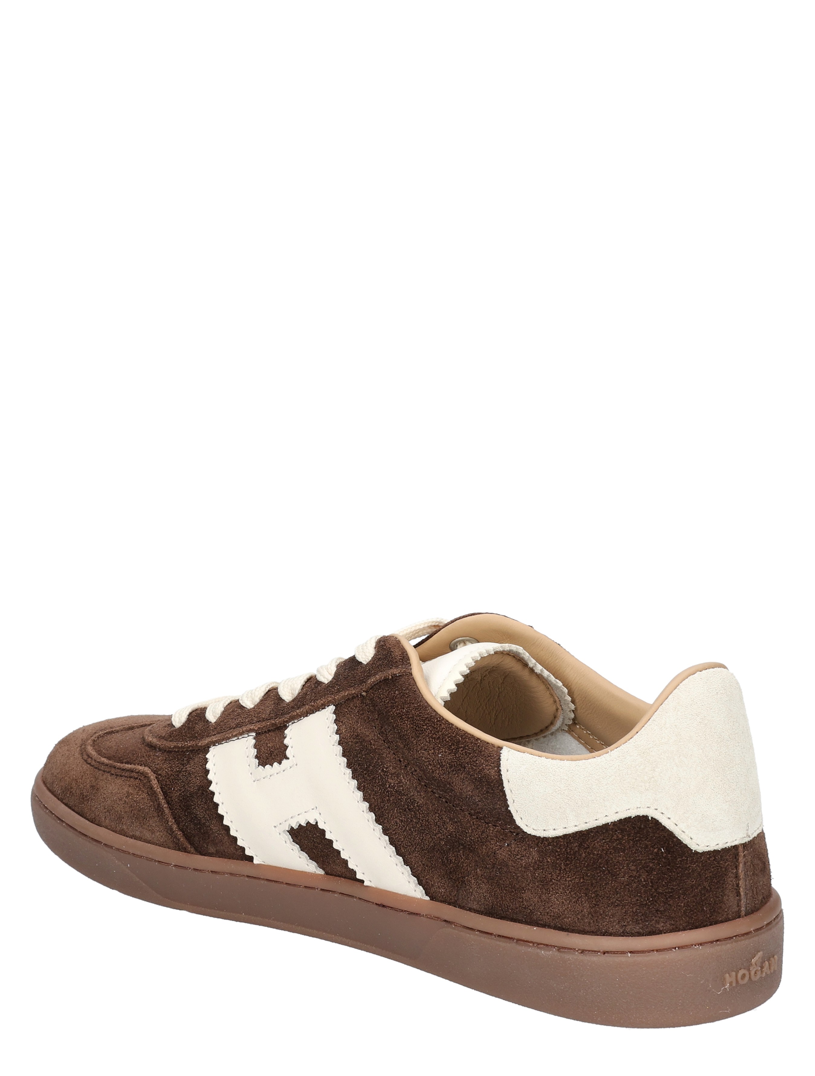 sneaker, suede, bruin, witte band, low-top