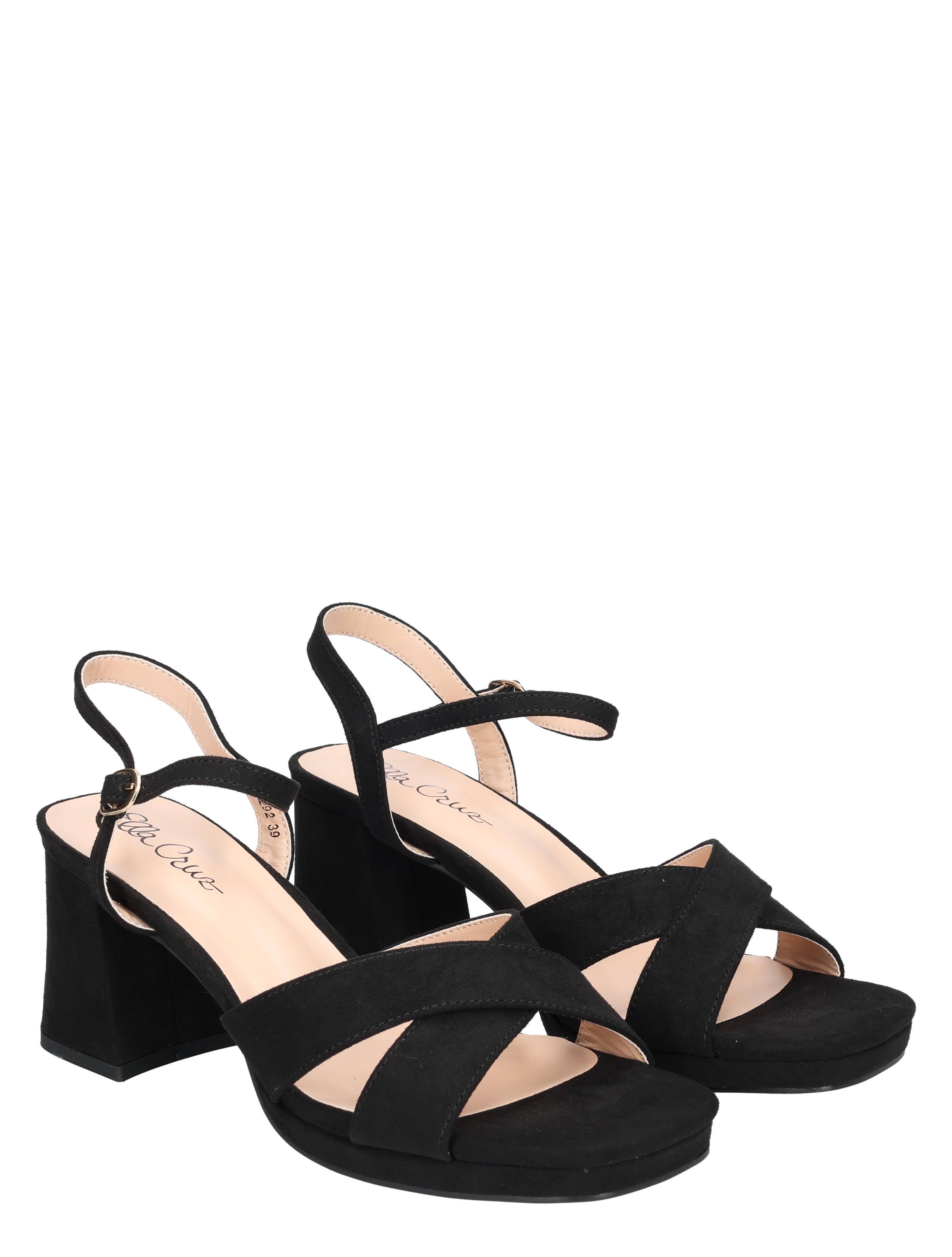 sandalen, zwarte, blokhak, sleehak, crisscross-bandjes