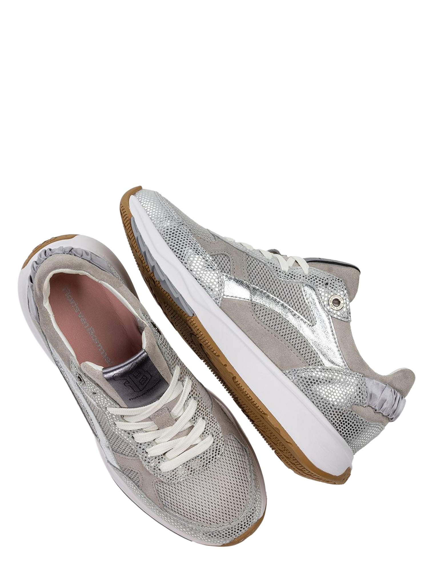 sneakers, sportschoenen, mesh, metallic, grijs
