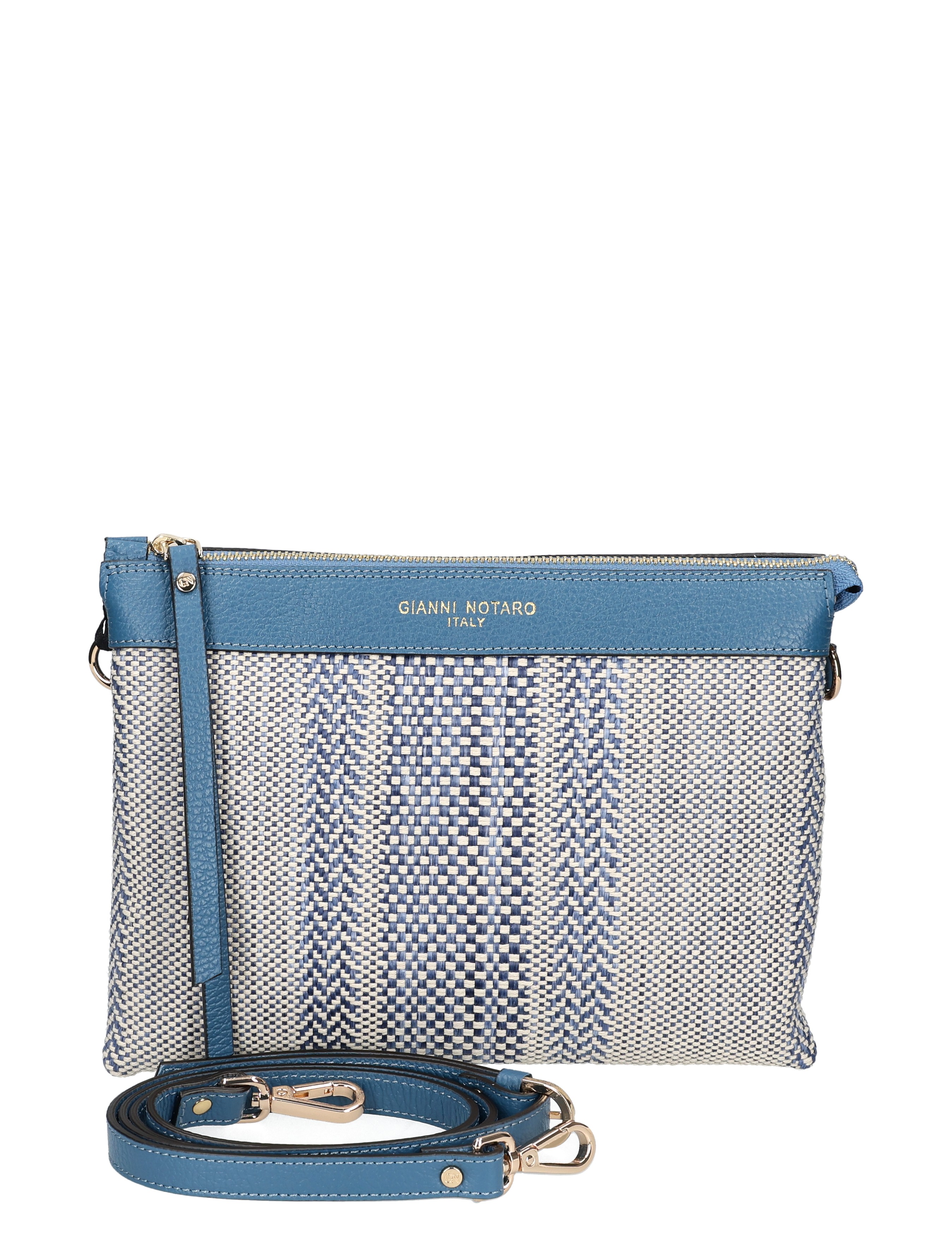 tasje, crossbody, woven, blauw, riem