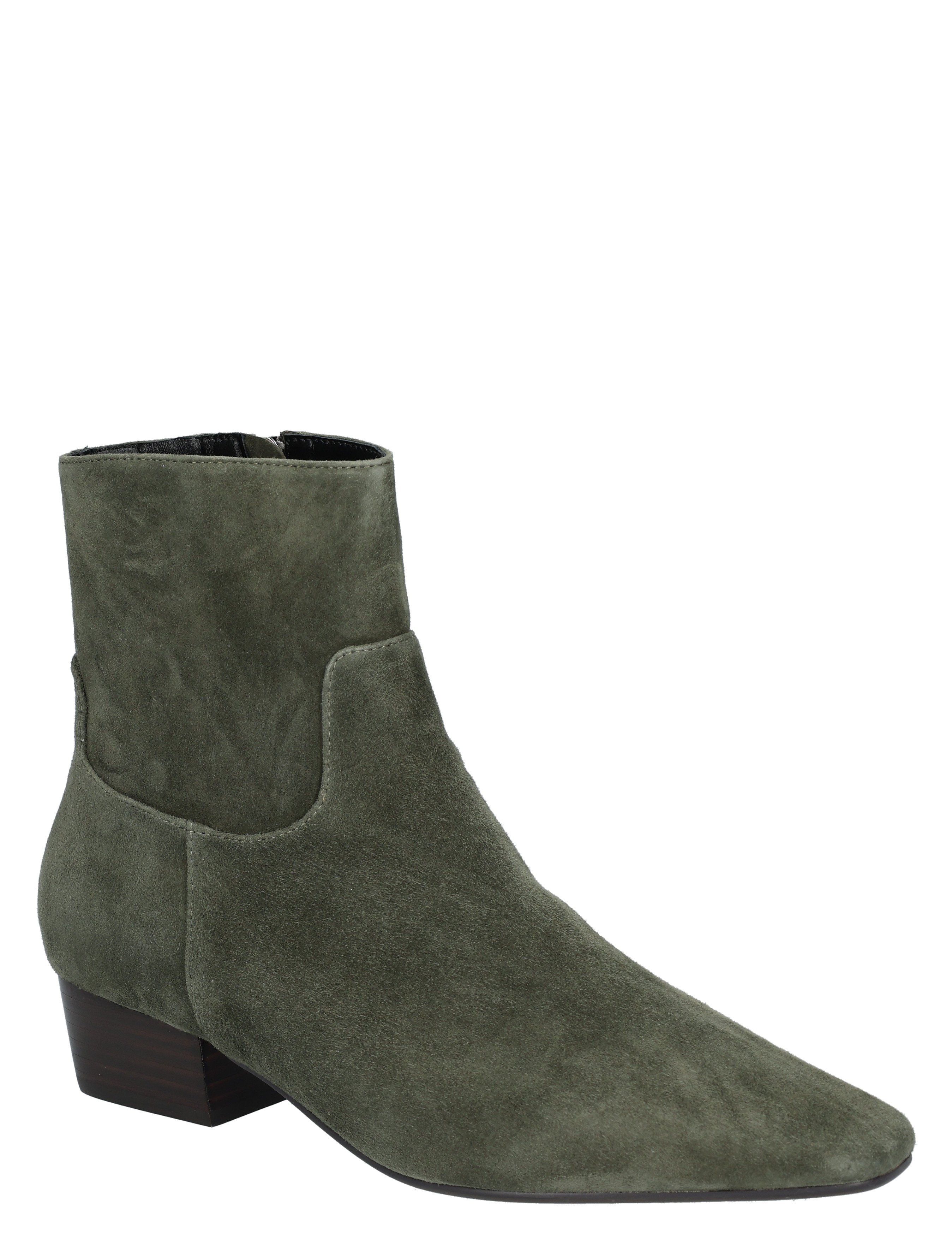 ankle boots, suede, olijfgroen, middenhak, slip-on