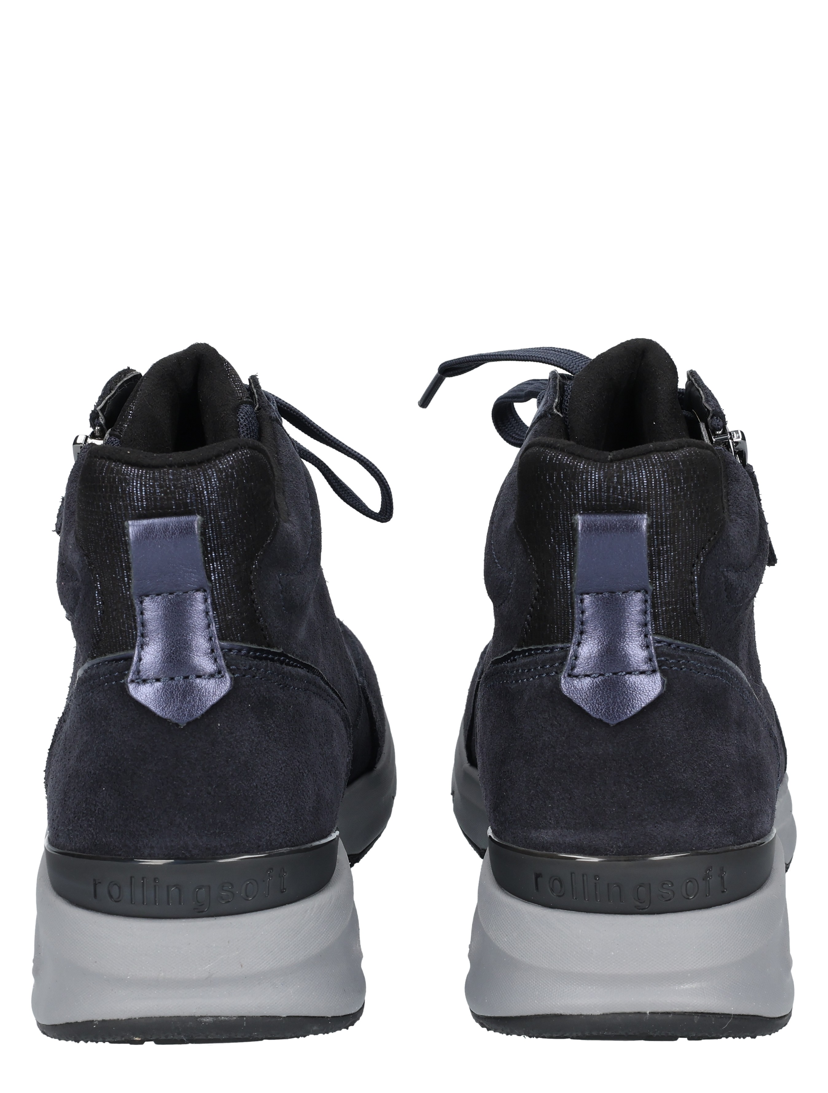 sneaker, hoge schoen, donkerblauw, suede, zwarte zool