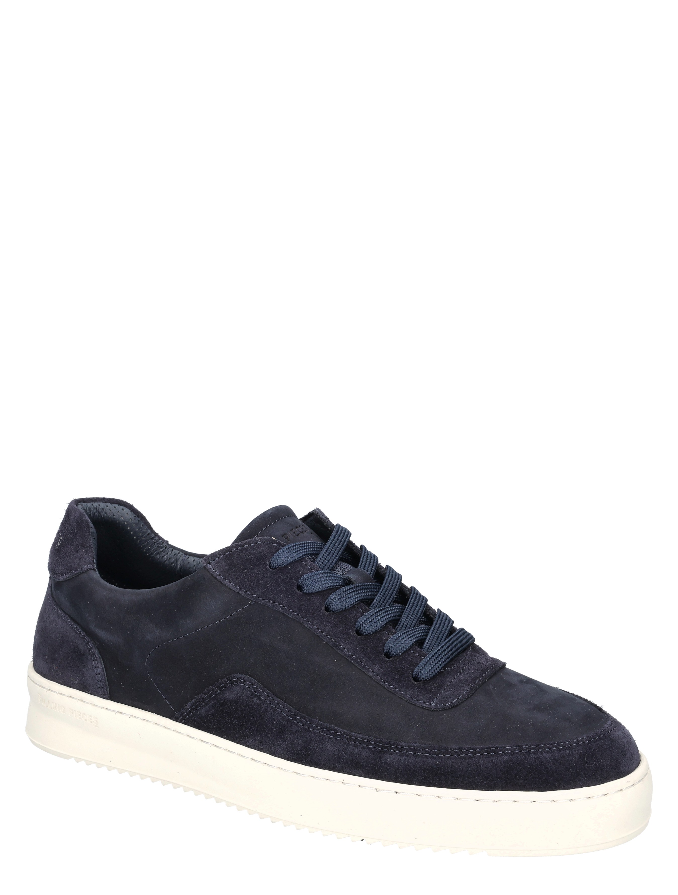 sneaker, donkerblauw, suede, witte zool, veters