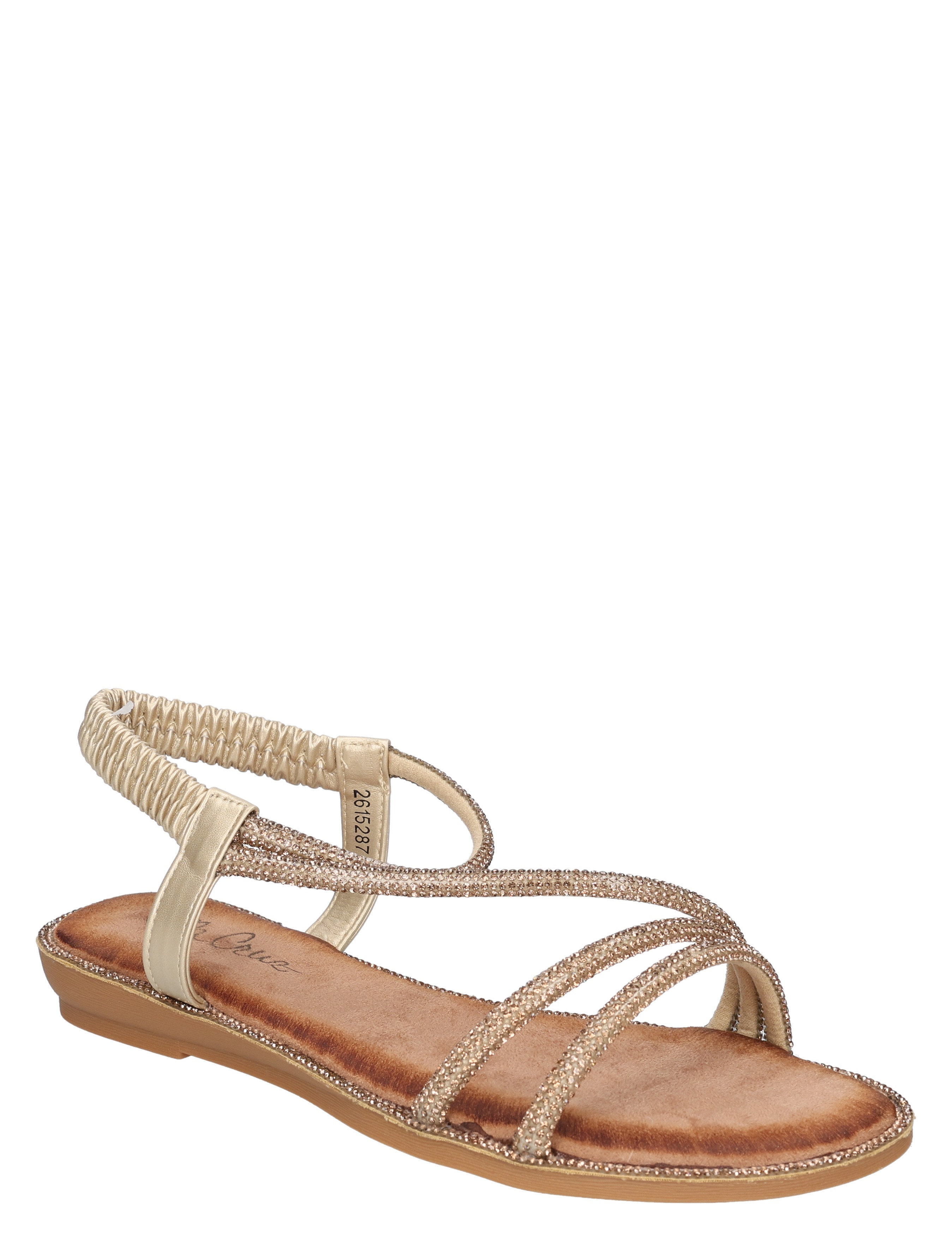 sandalen, sandalen met strass, open hak, glitterband, zalmkleurig