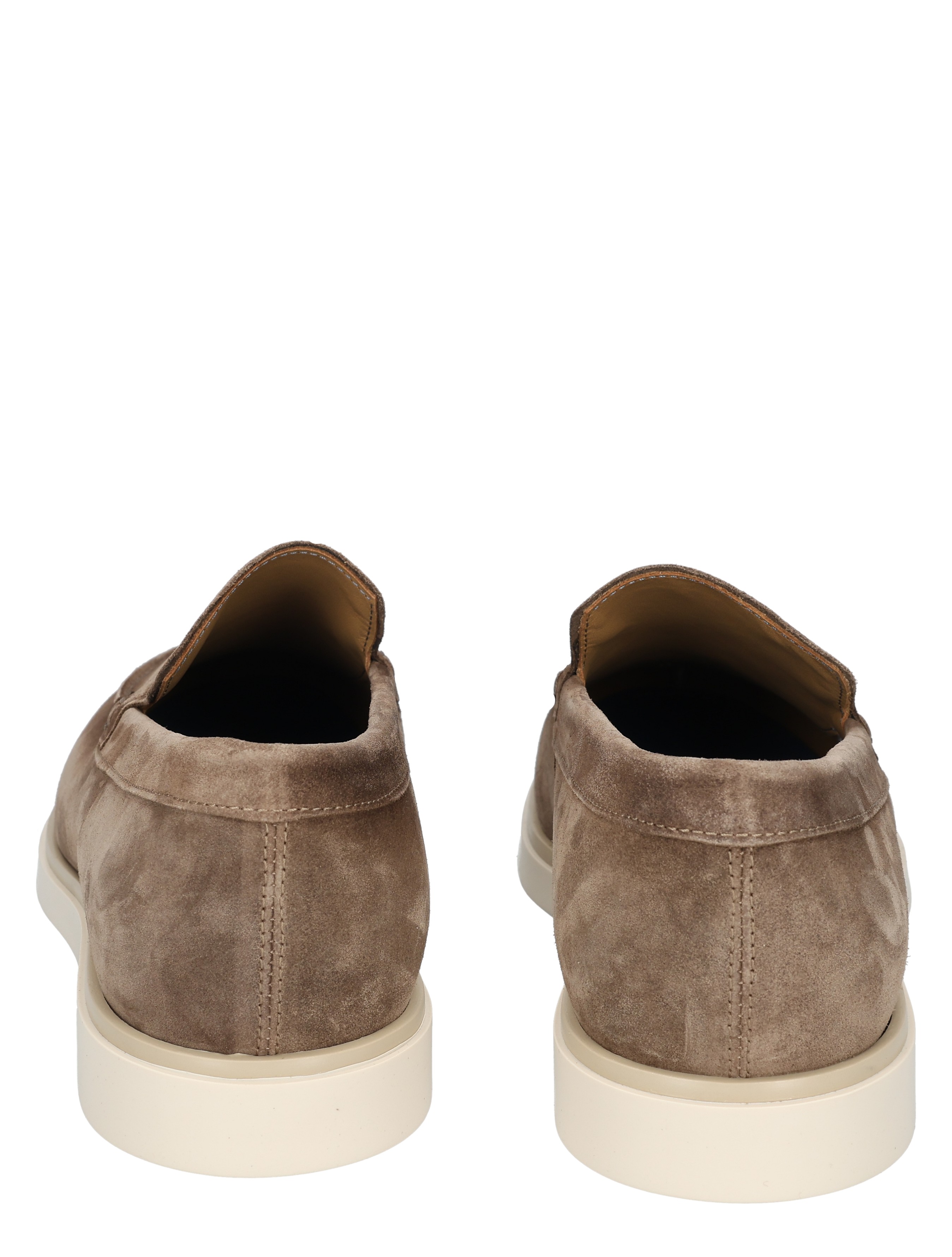 suède, mocassins, vue achter, beige, lage hak