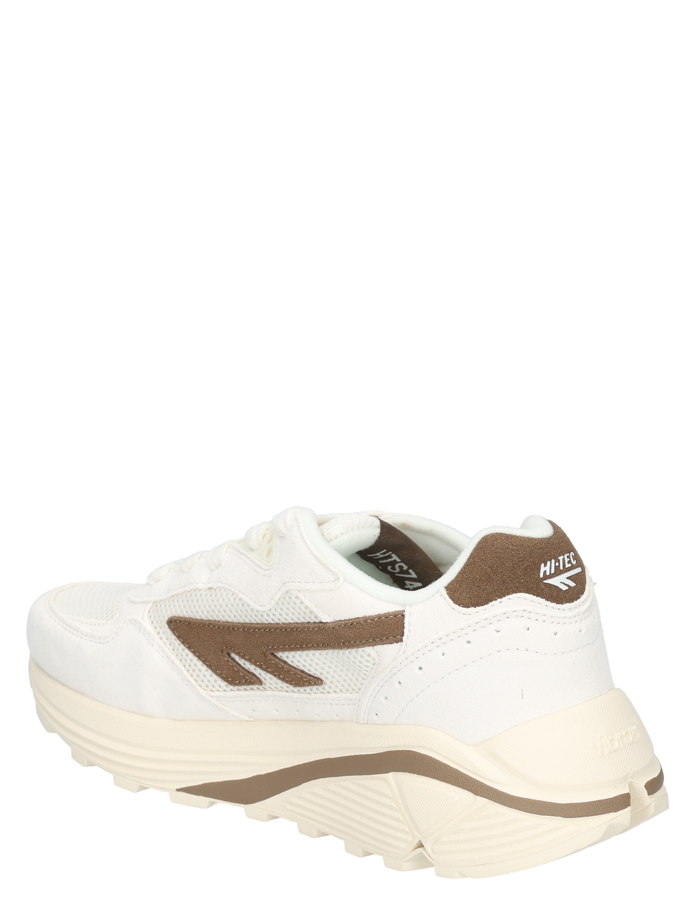 witte sneaker, athletic shoe, vet materiaal, bruine accenten, laag zool