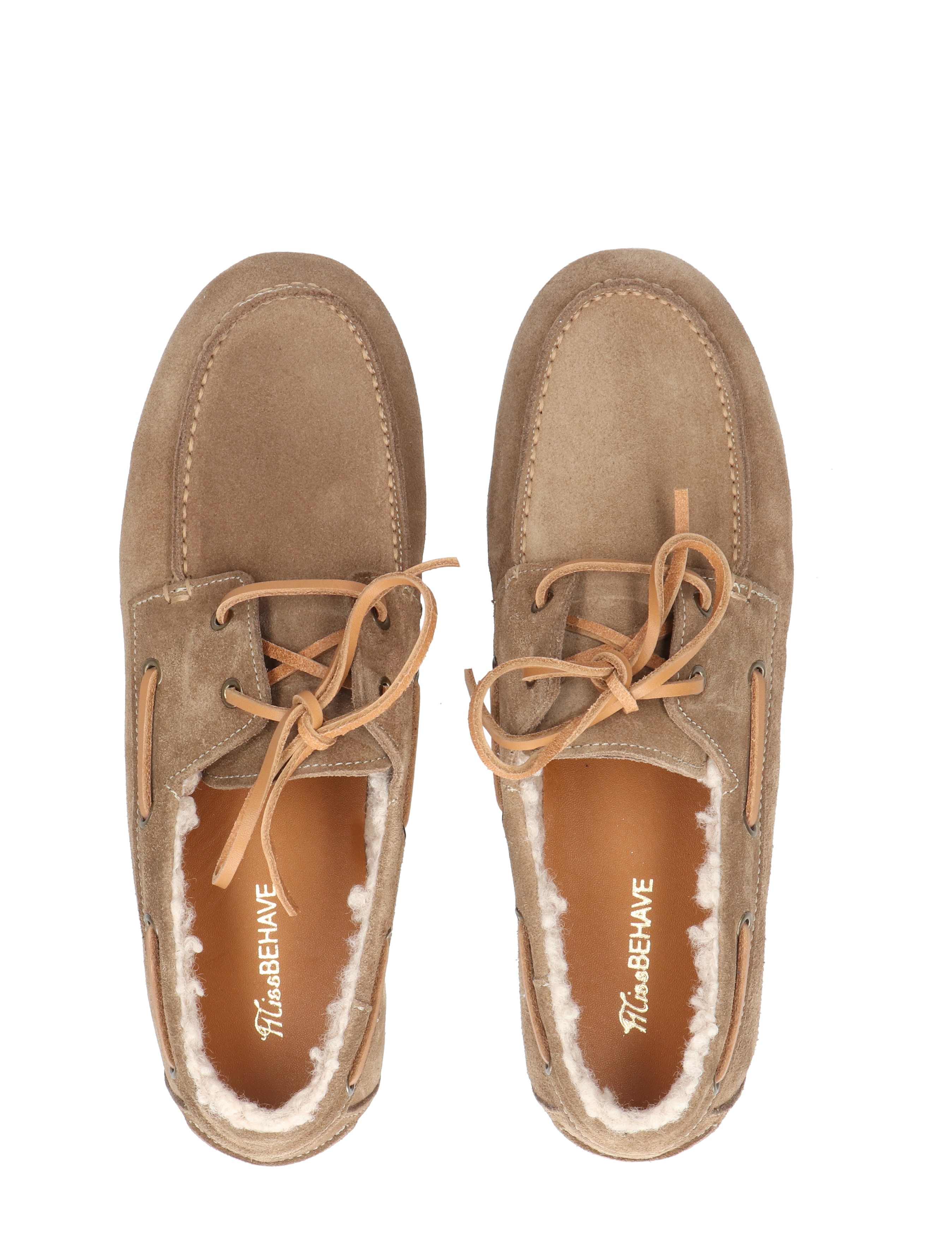 Miss Behave - Xanthi 1-p Taupe Suede Shearling - Dames - Veterschoenen - Casual Veterschoenen - 50763_77_7