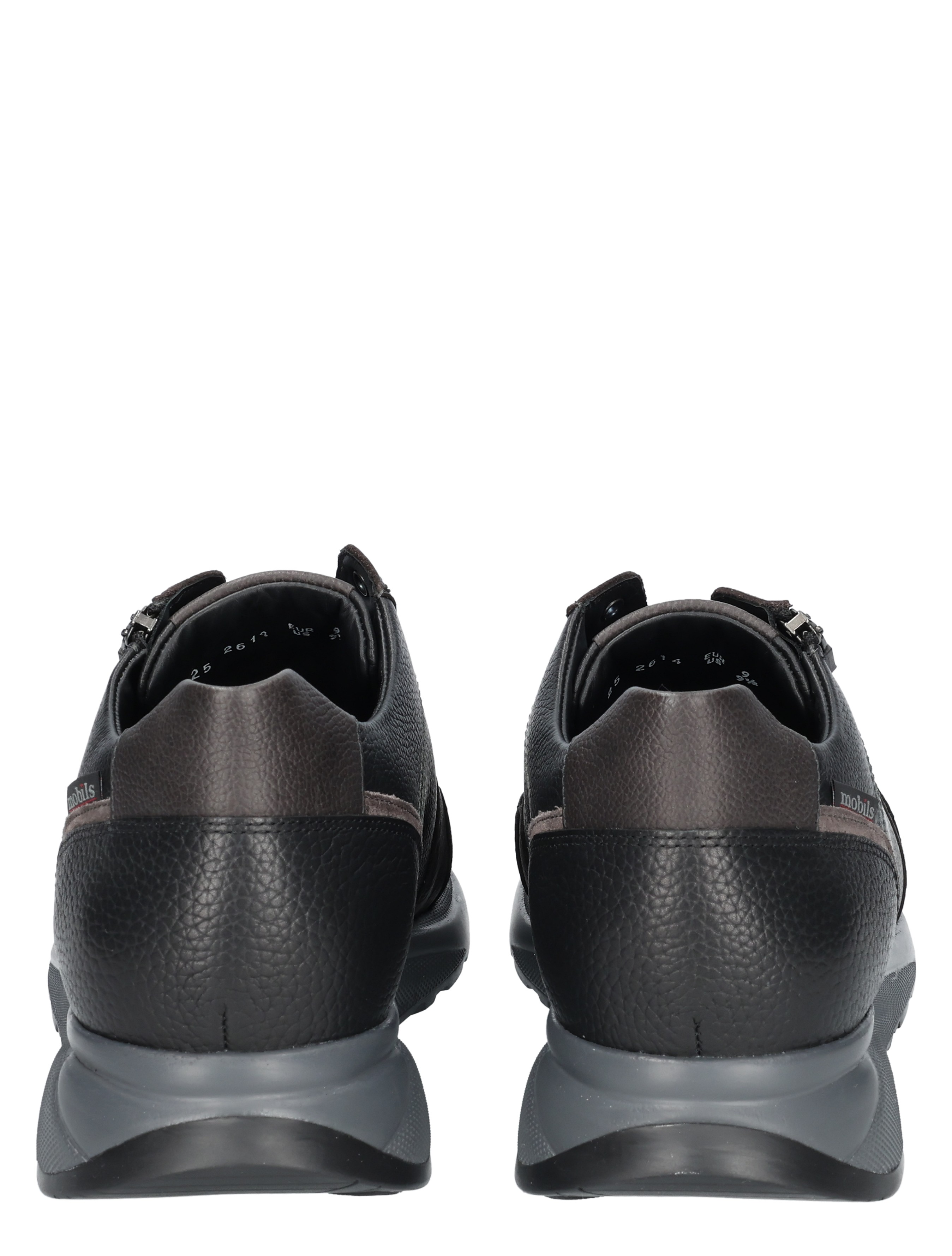 sneaker, zwart, leer, laag model, rugzicht