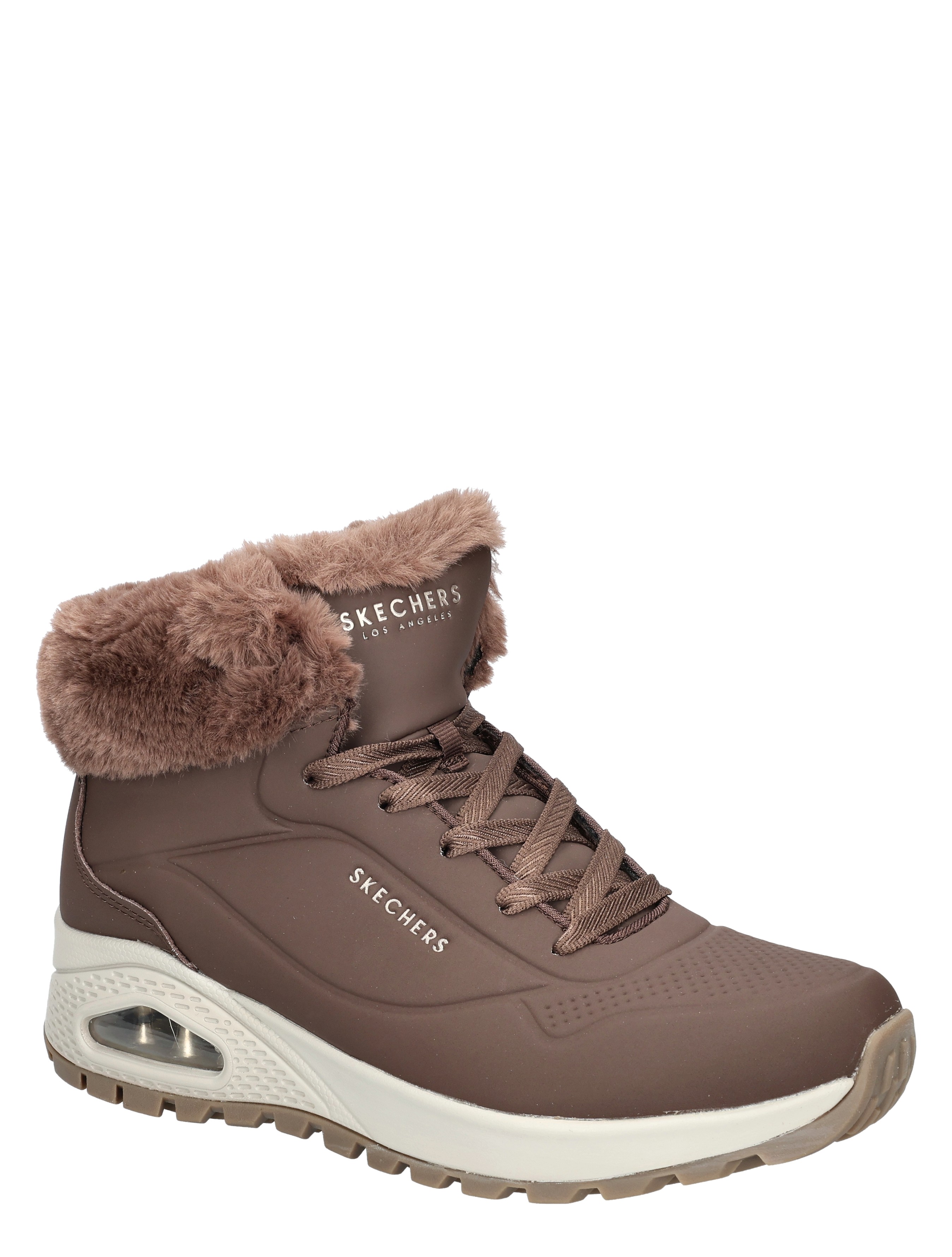 hoge schoen, laarzen, wollen voering, bruine kleur, wedge zool