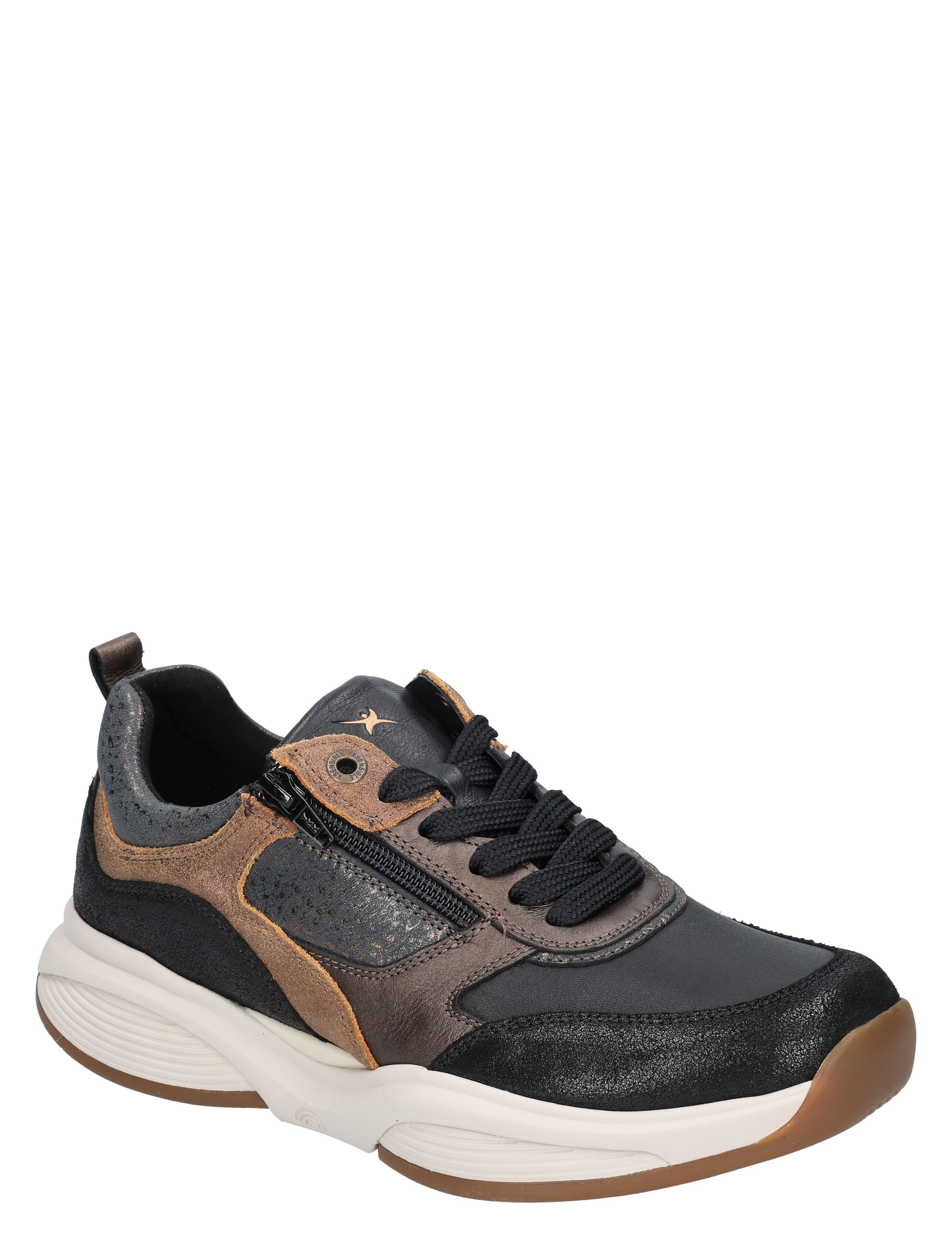 sneaker, sportieve schoen, gemengde materialen, donkergrijs, veters
