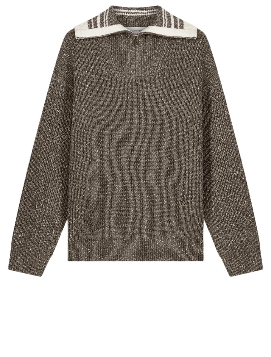 Filling Pieces - Zip Knit Chunky Fisherman Melange - Heren - Truien & Sweaters - 51539_77_1