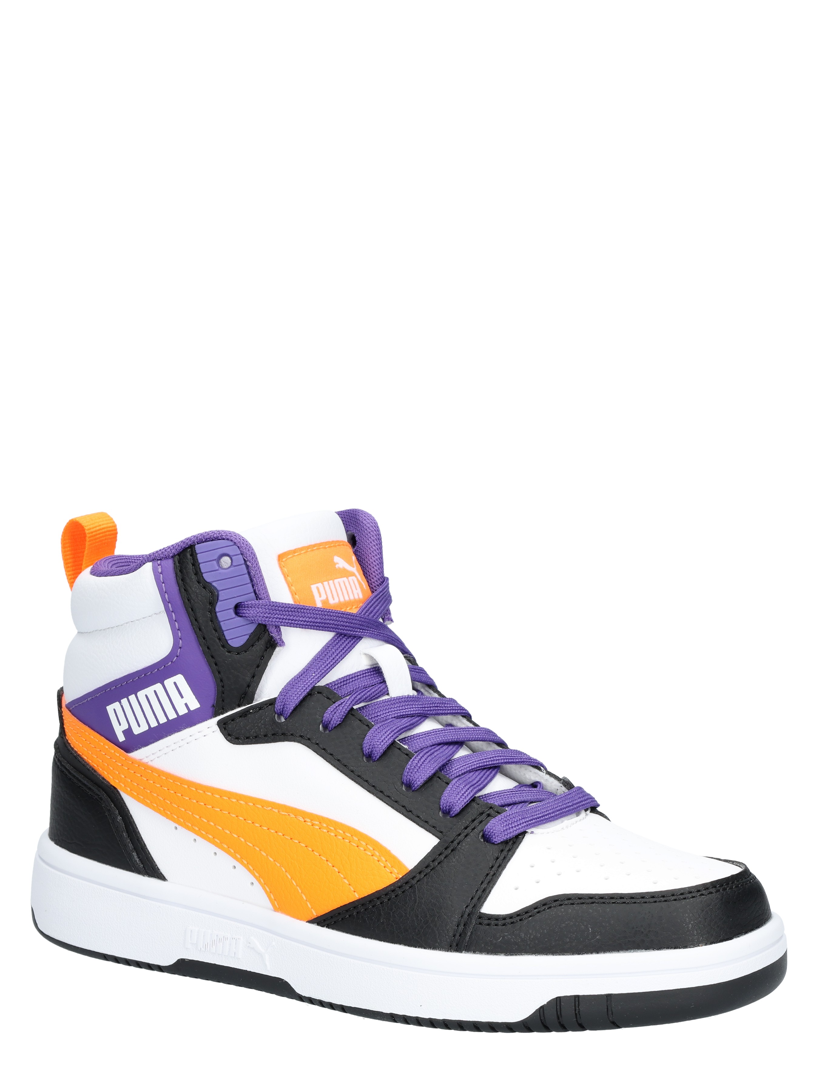Puma - Rebound V6 Mid Jr 34 White Orange Black - Meisjes - Jongens - Sneakers - Lage Sneakers - Sneakers - Hoge Sneakers - 48078_84_3