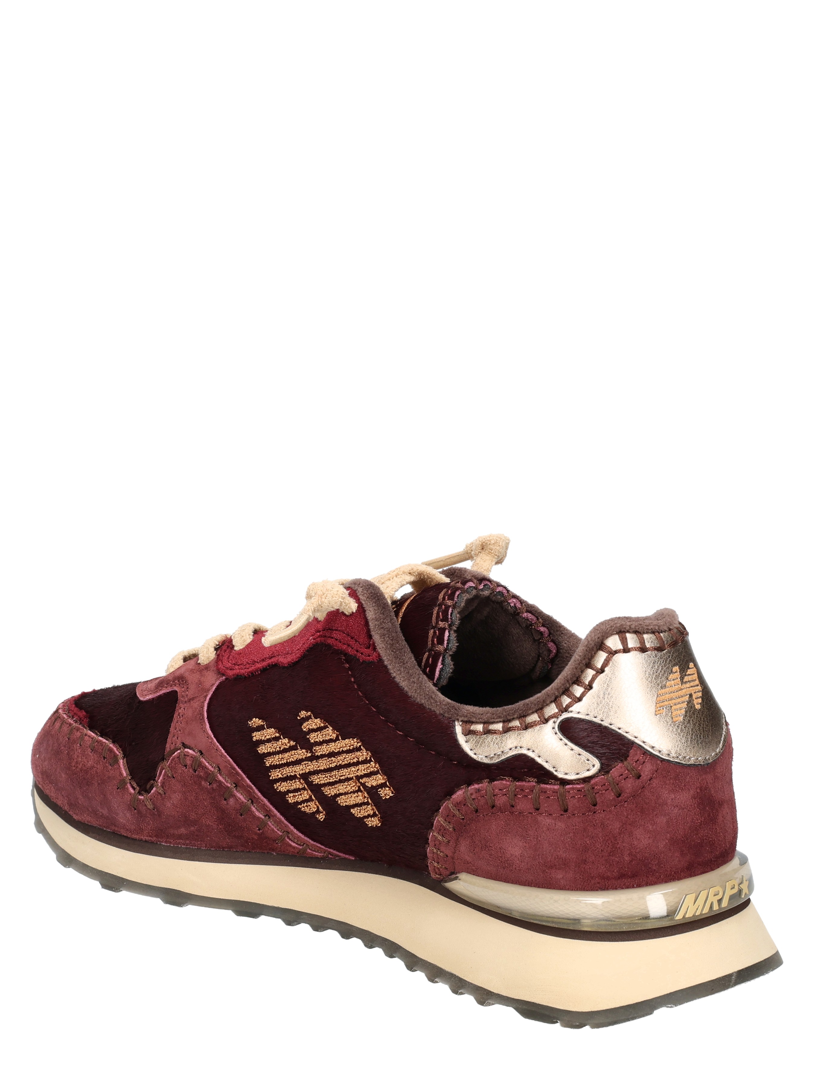 sneaker, vurig suede, burgundy, liquid metallic heel, wedge sole
