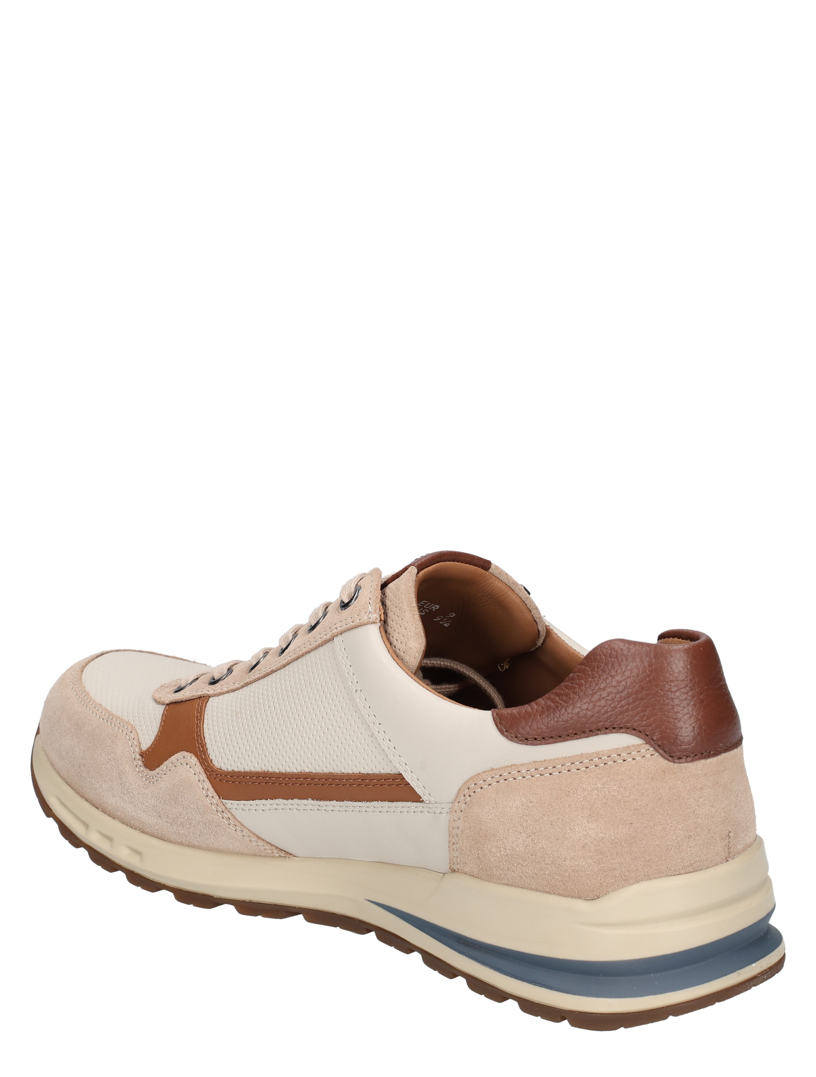 sneaker, heren sneaker, korte beschrijving van materiaal (leer/suède), creme kleur, witte details