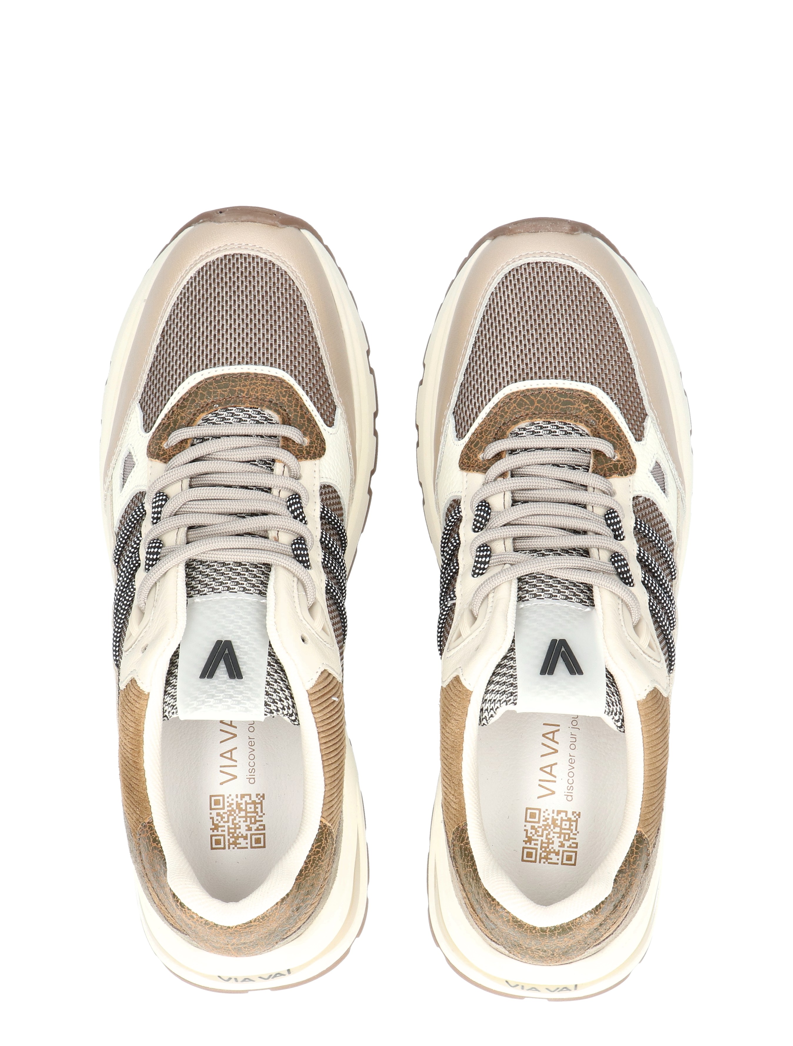 sneakers, mesh, beige, wandelproof-achtig, sneaker-veters