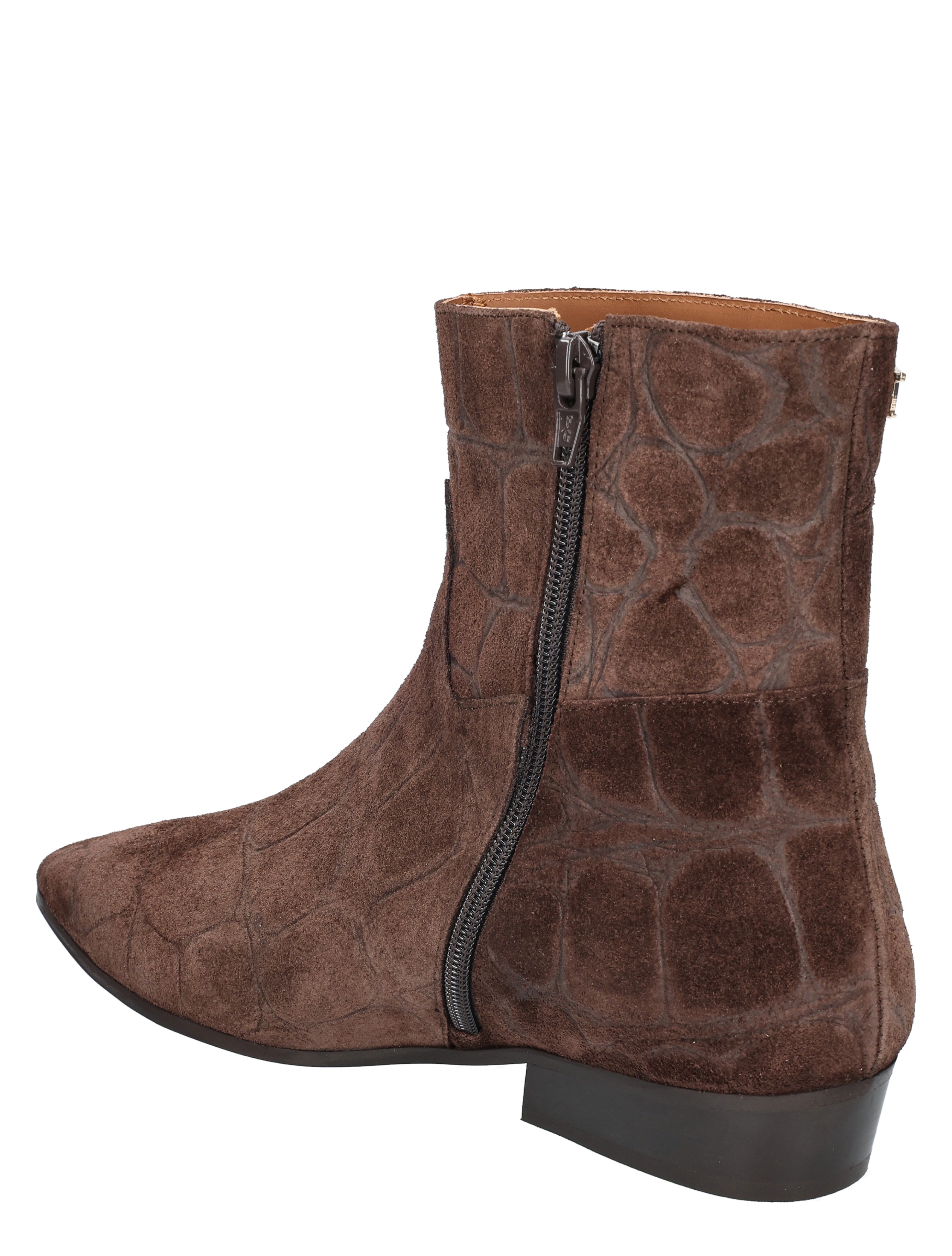 boot, ankle boot, side zipper, brown, suede
