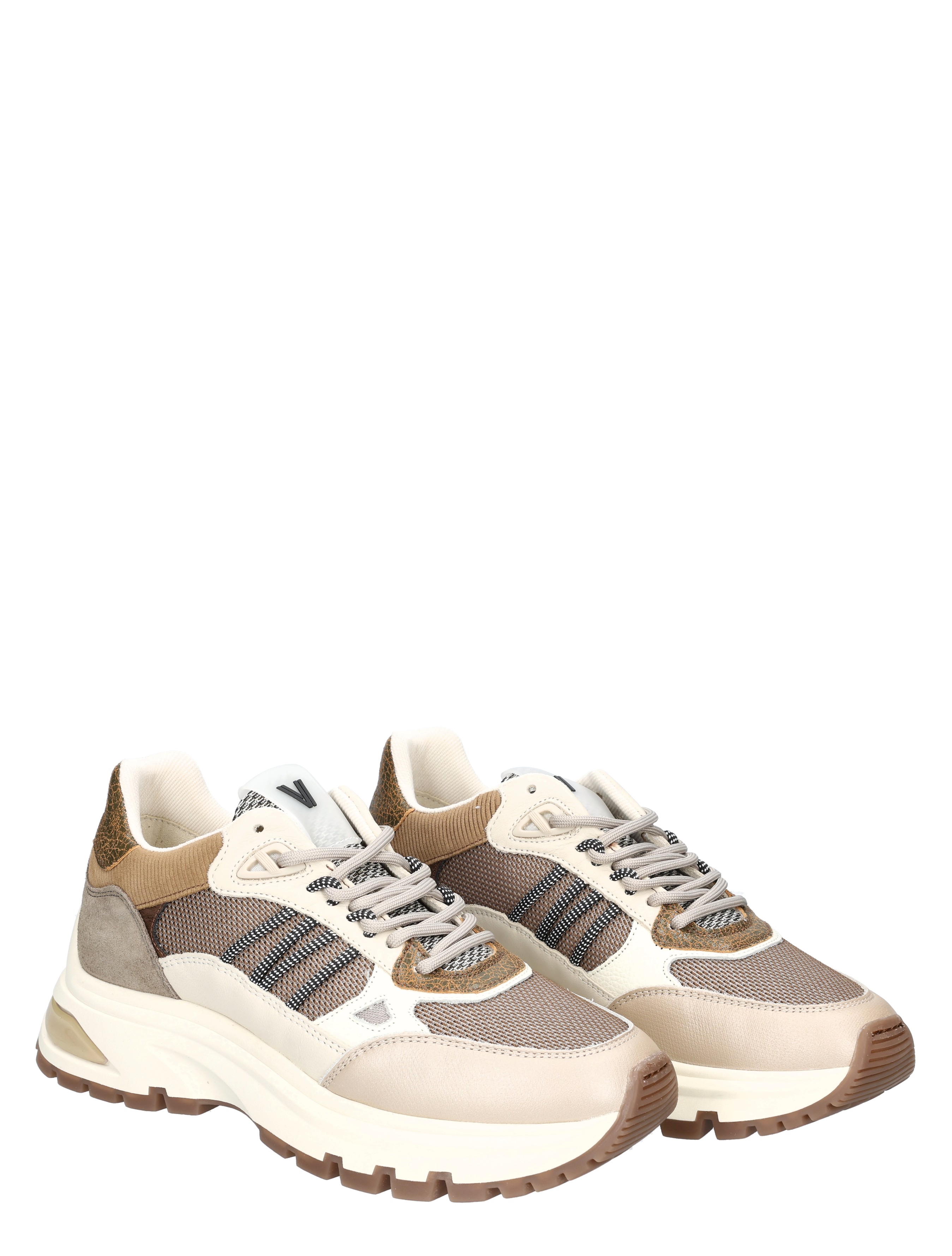 sneakers, taupe, witte zijkanten, mesh, loperprofiel
