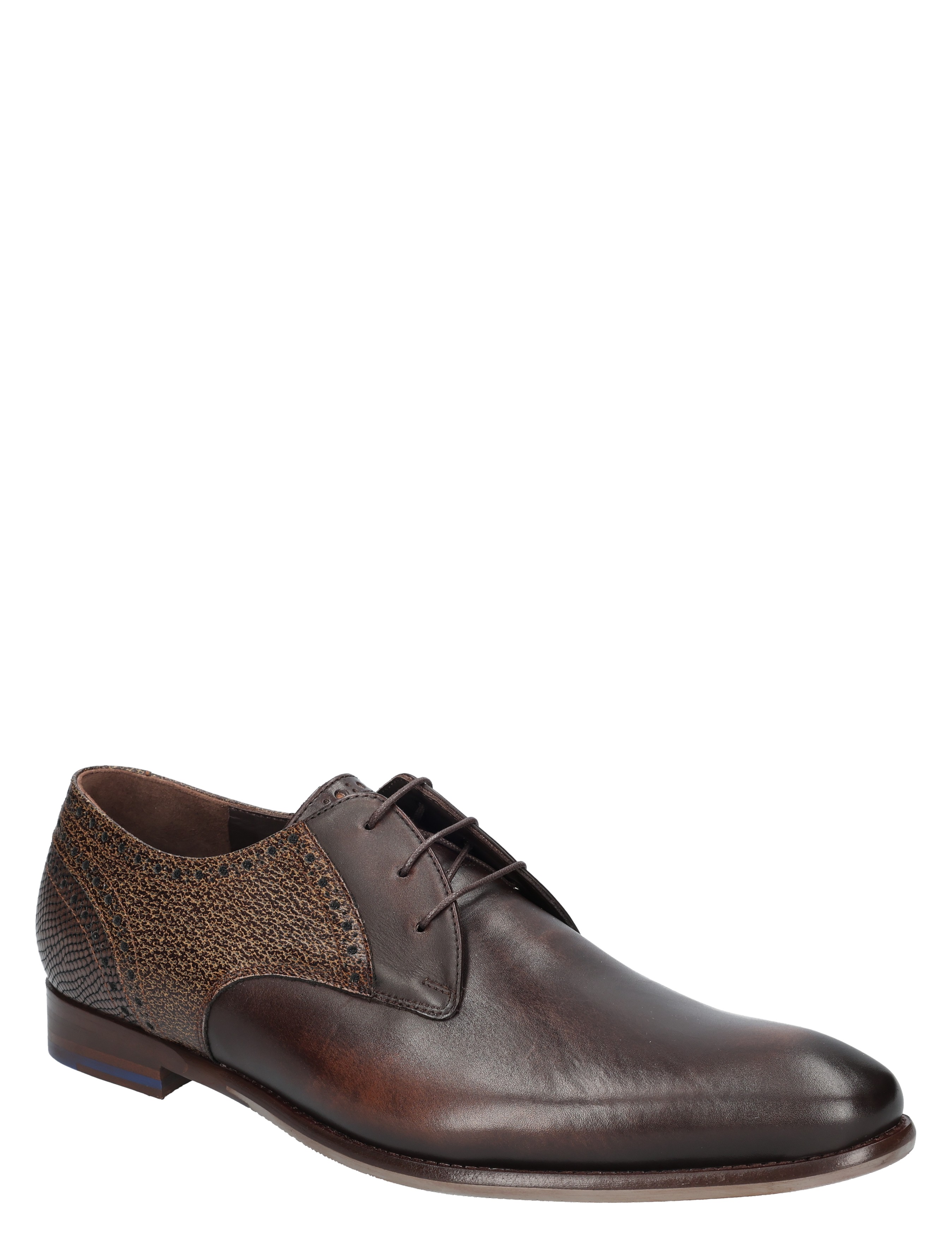 laarzen, dress shoe, bruine leer, slip-on lace-up, geometric patroon, metallic accent