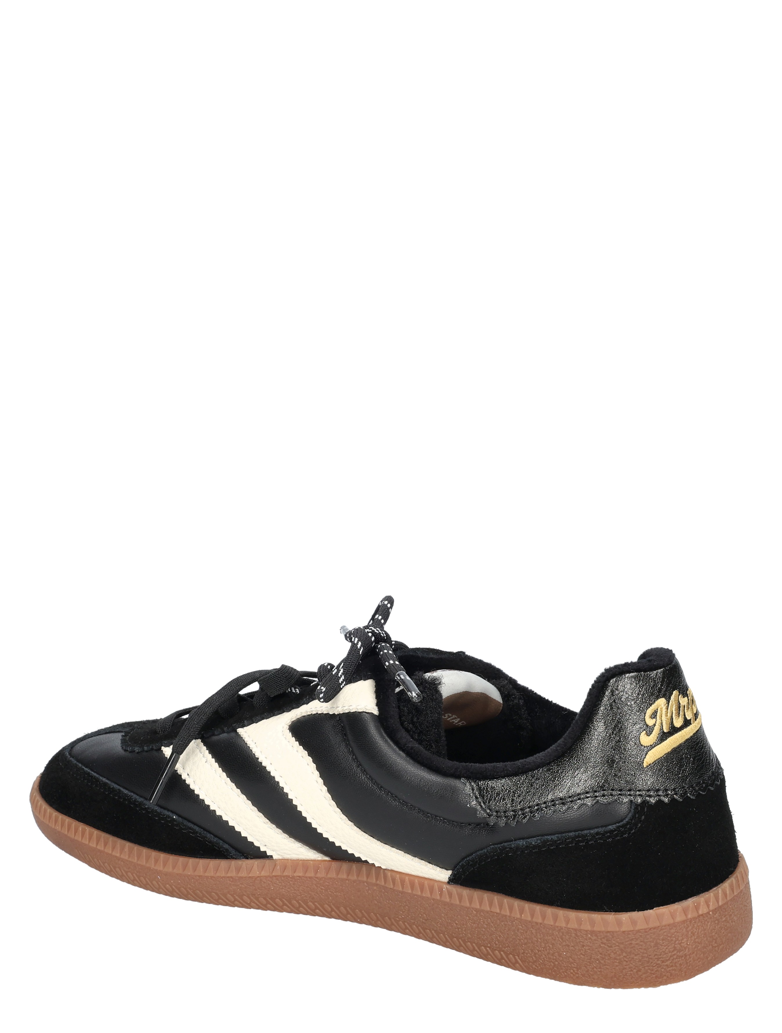 sneaker, zwart, witte strepen, gumzool, laag model