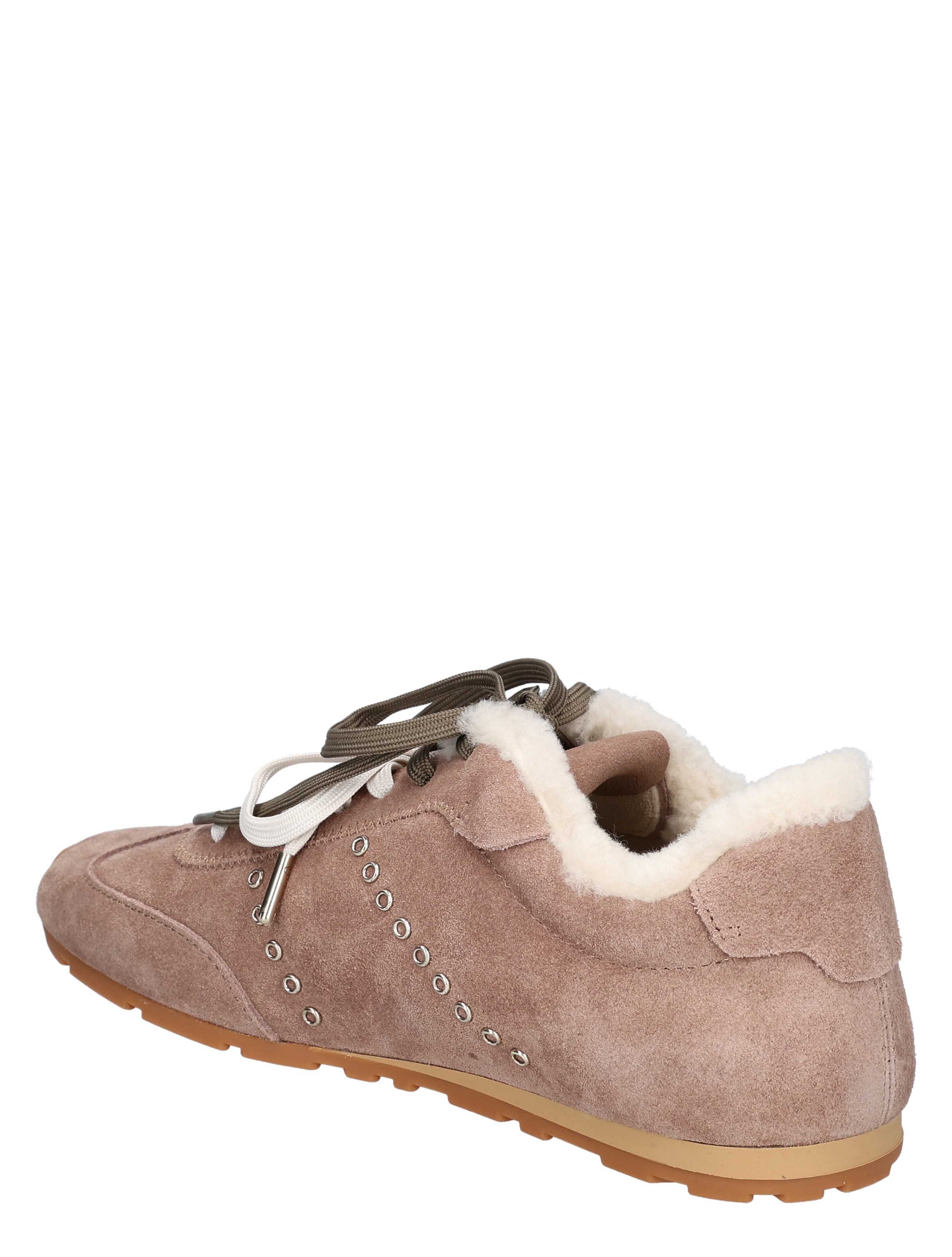 suede, voering met wol, veters, gripzool, roze-taupe