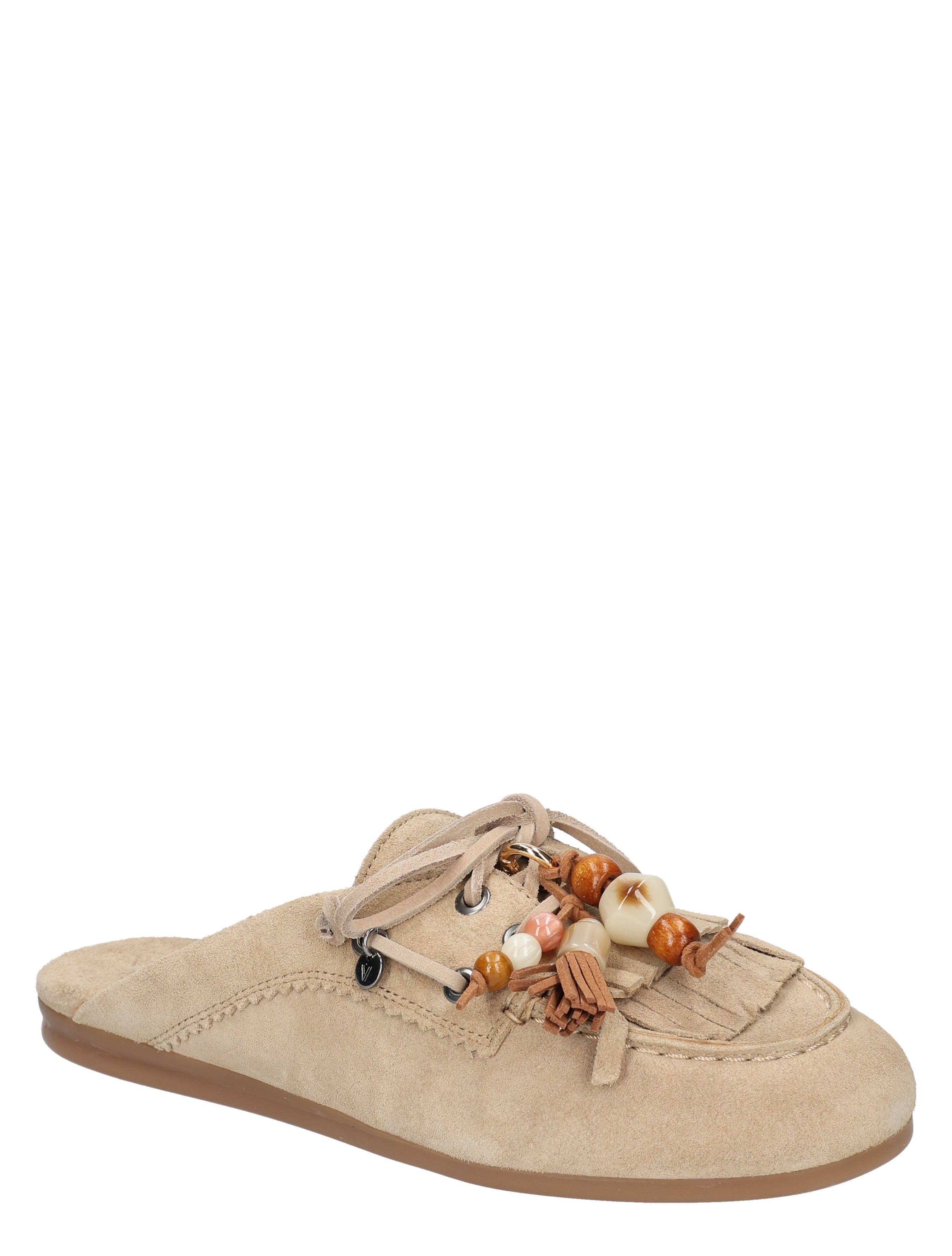 slipper, mocassin, suede, beige, beaded-ornament