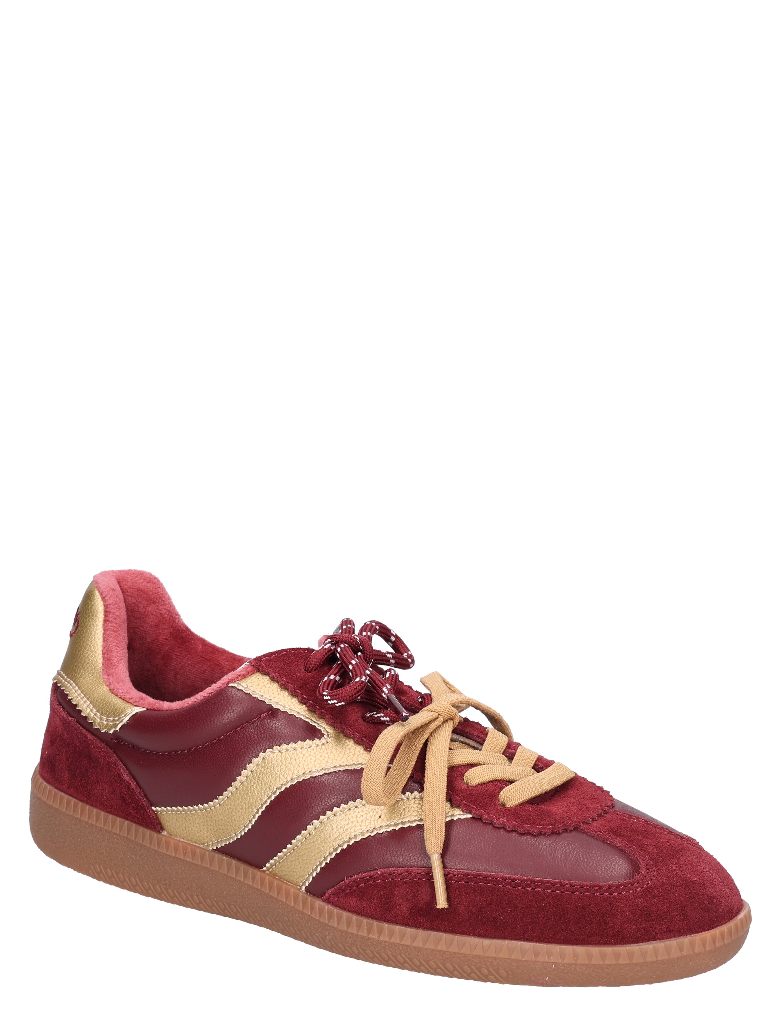sneaker, borde schoen, suede, rood, gore-tyoe details