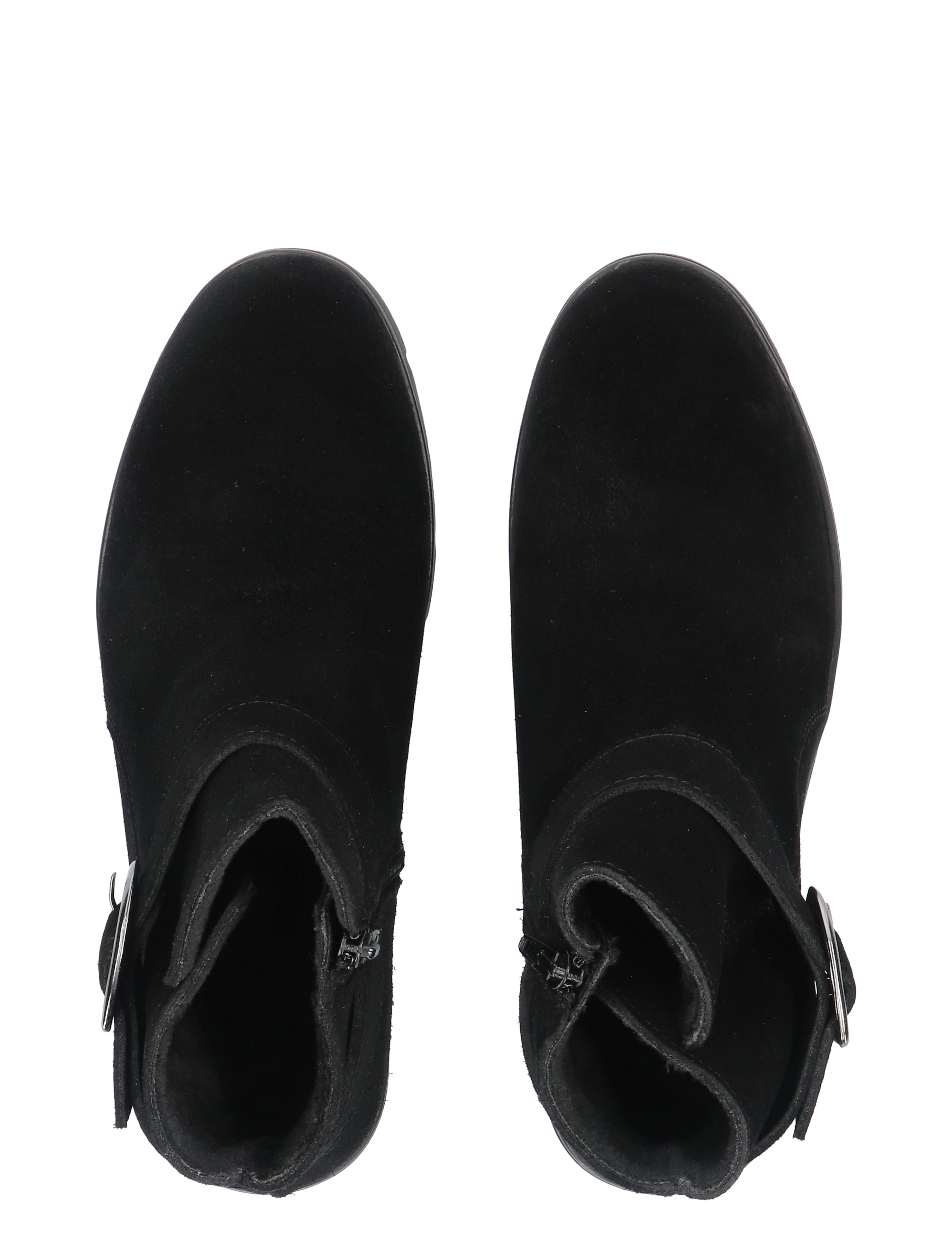 black, ankle boots, pull tab, zipper, buckle