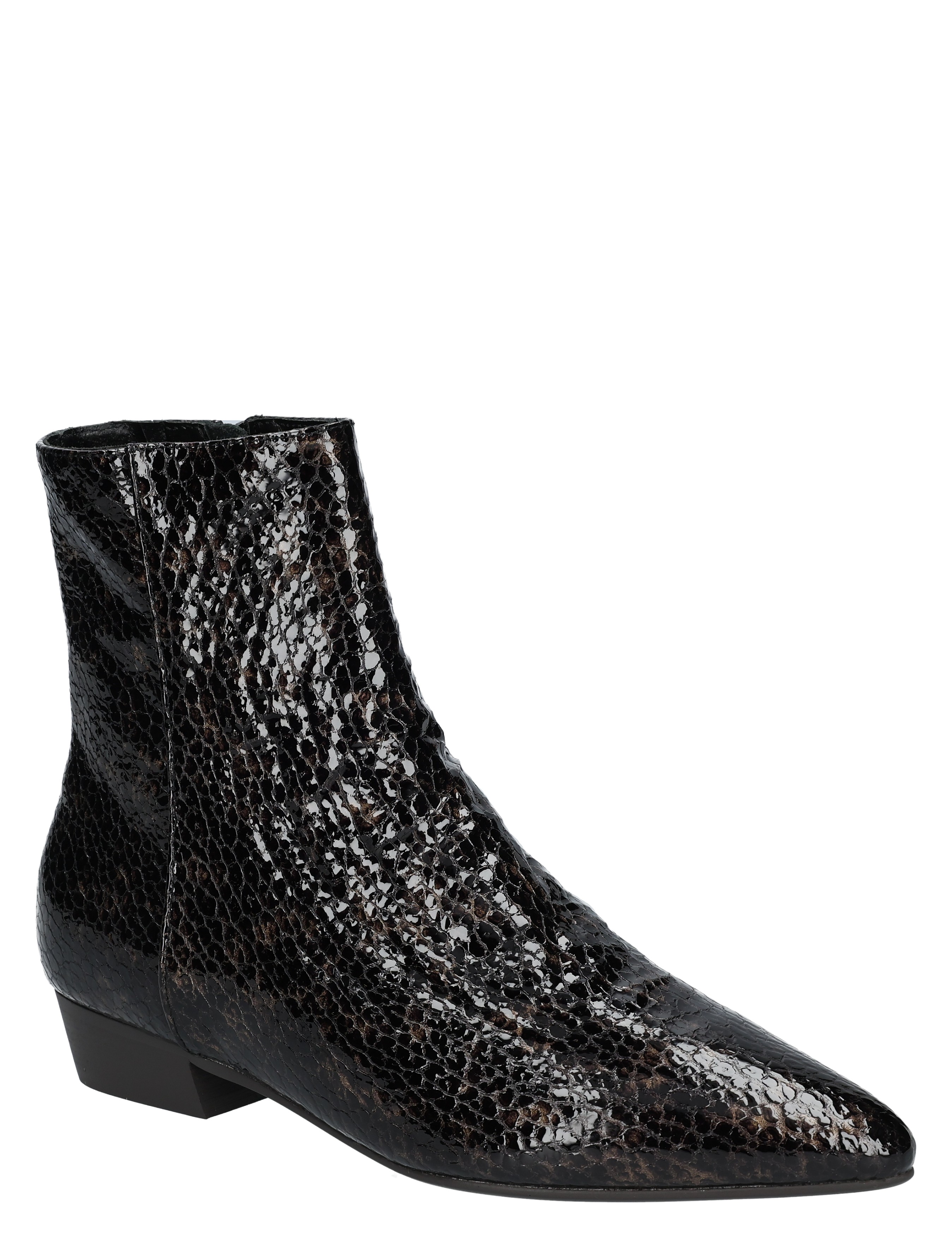 enkellaars, zwarte boot, slippery-achtig leer, ikenaturele textuur, aniline leer