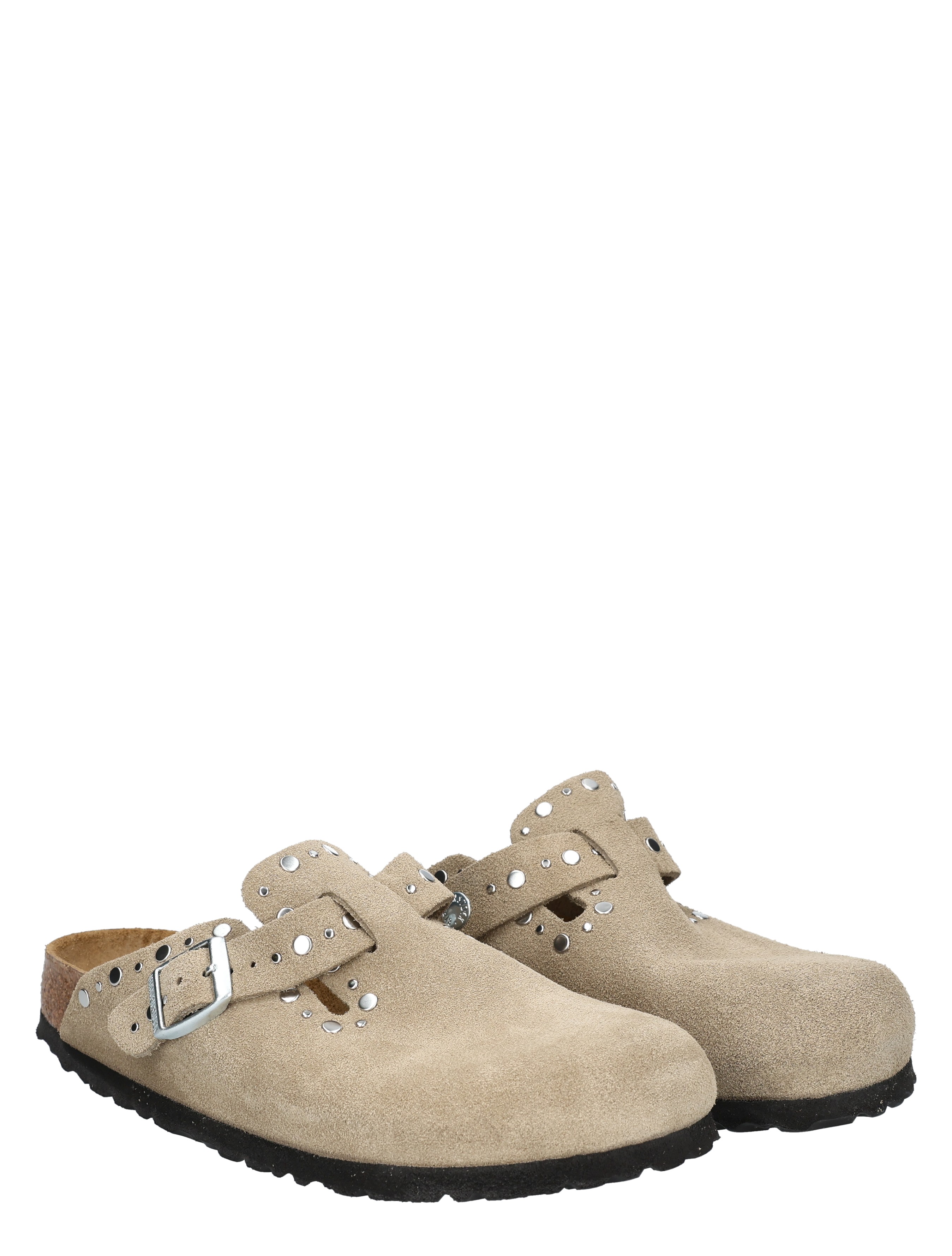 sloffen, sandalen, beige, gekruiste band, studs